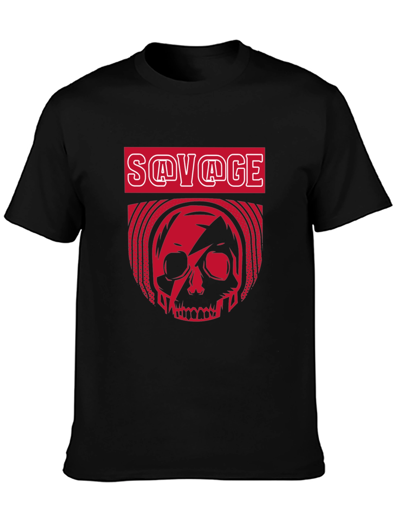 Black Savage Skull Graphic T-Shirt - Bold Red Design view 3