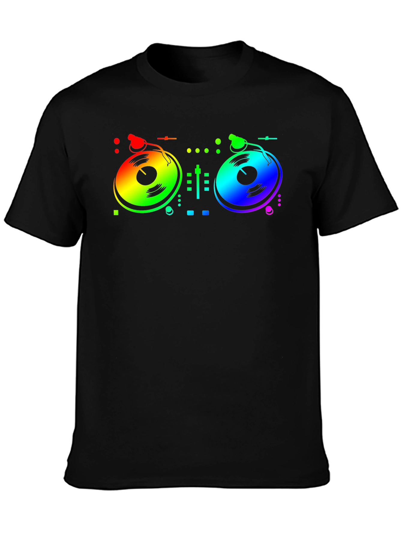 Black Rainbow DJ Turntable Graphic T-Shirt view 3