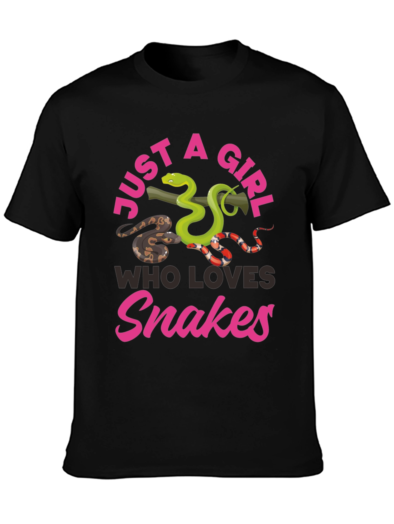 Black Just a Girl Who Loves Snakes Graphic T-Shirt view 3