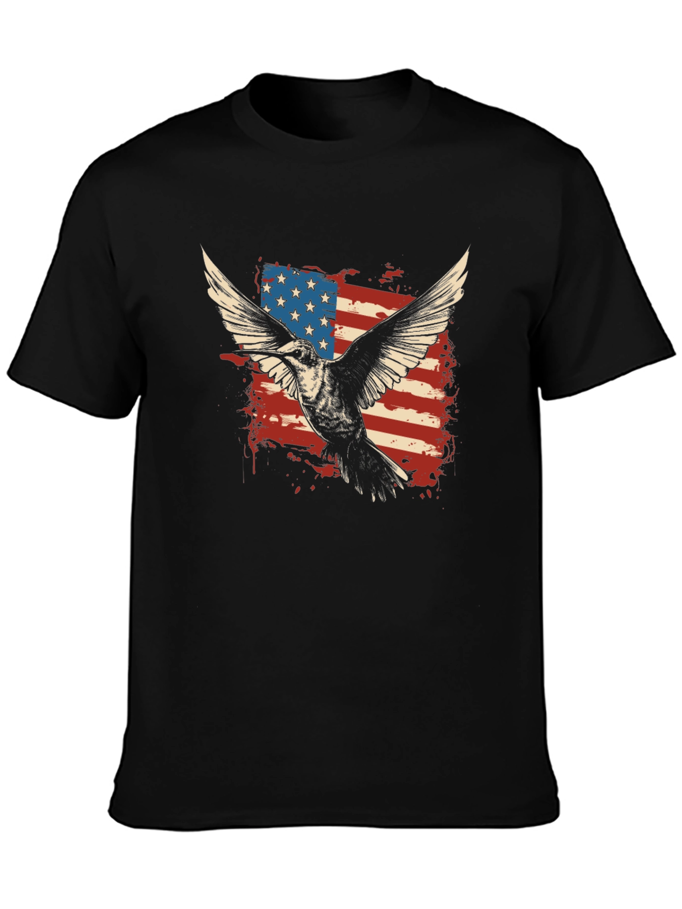 Black American Flag Eagle Graphic T-Shirt view 3