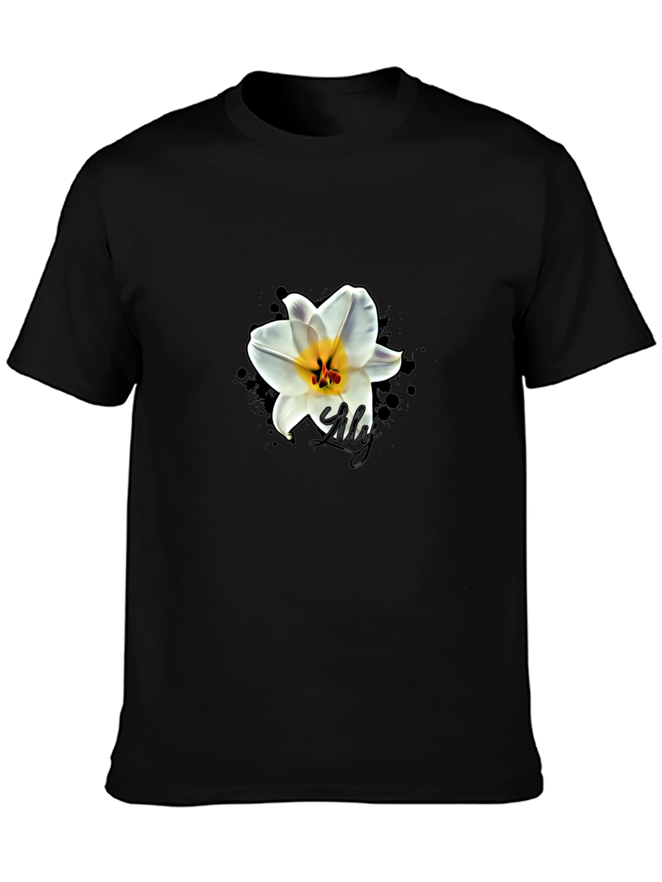 Black Black T-Shirt with Lily Graphic view 3