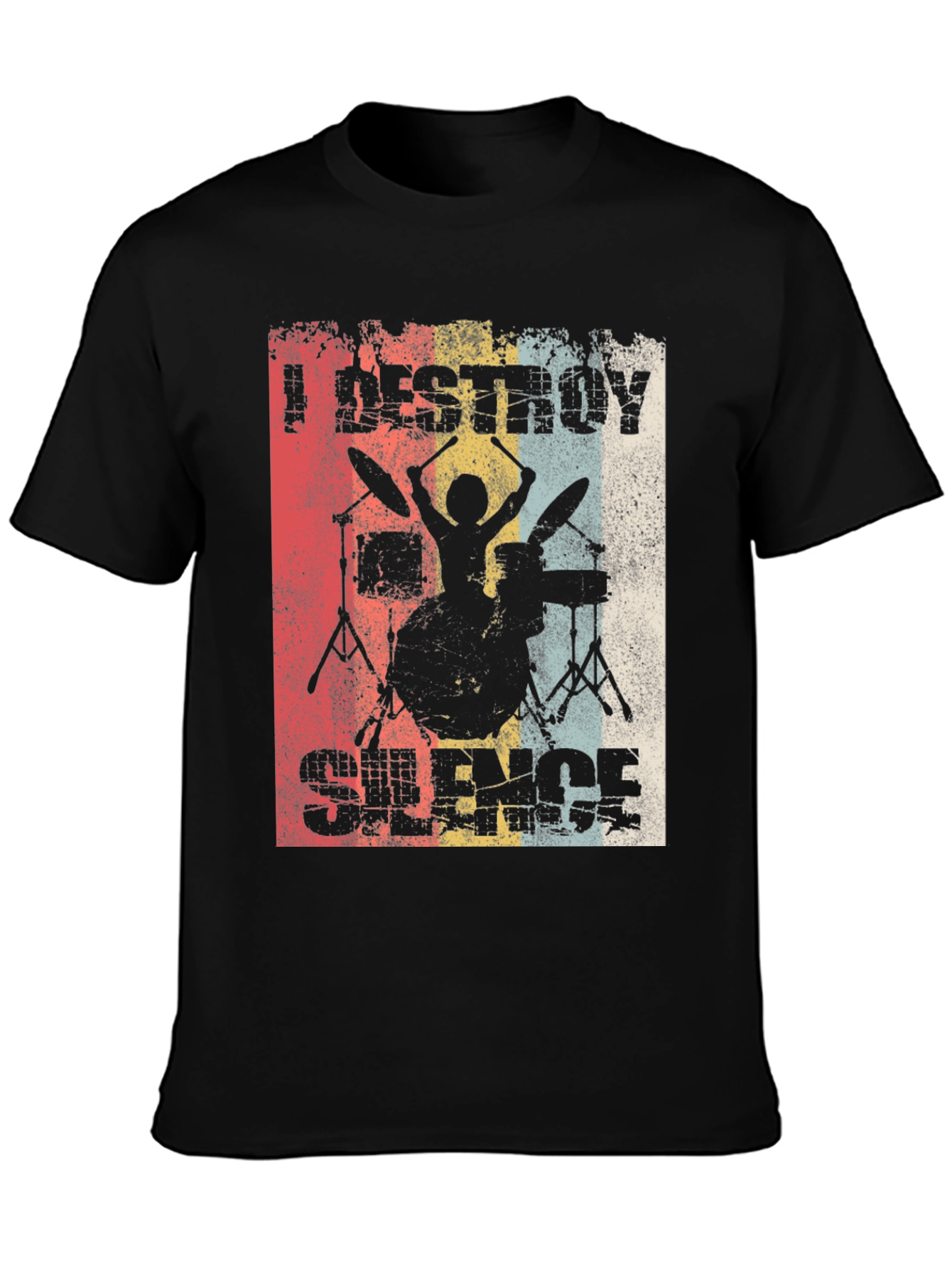 Black I Destroy Silence Drummer Graphic Tee view 3
