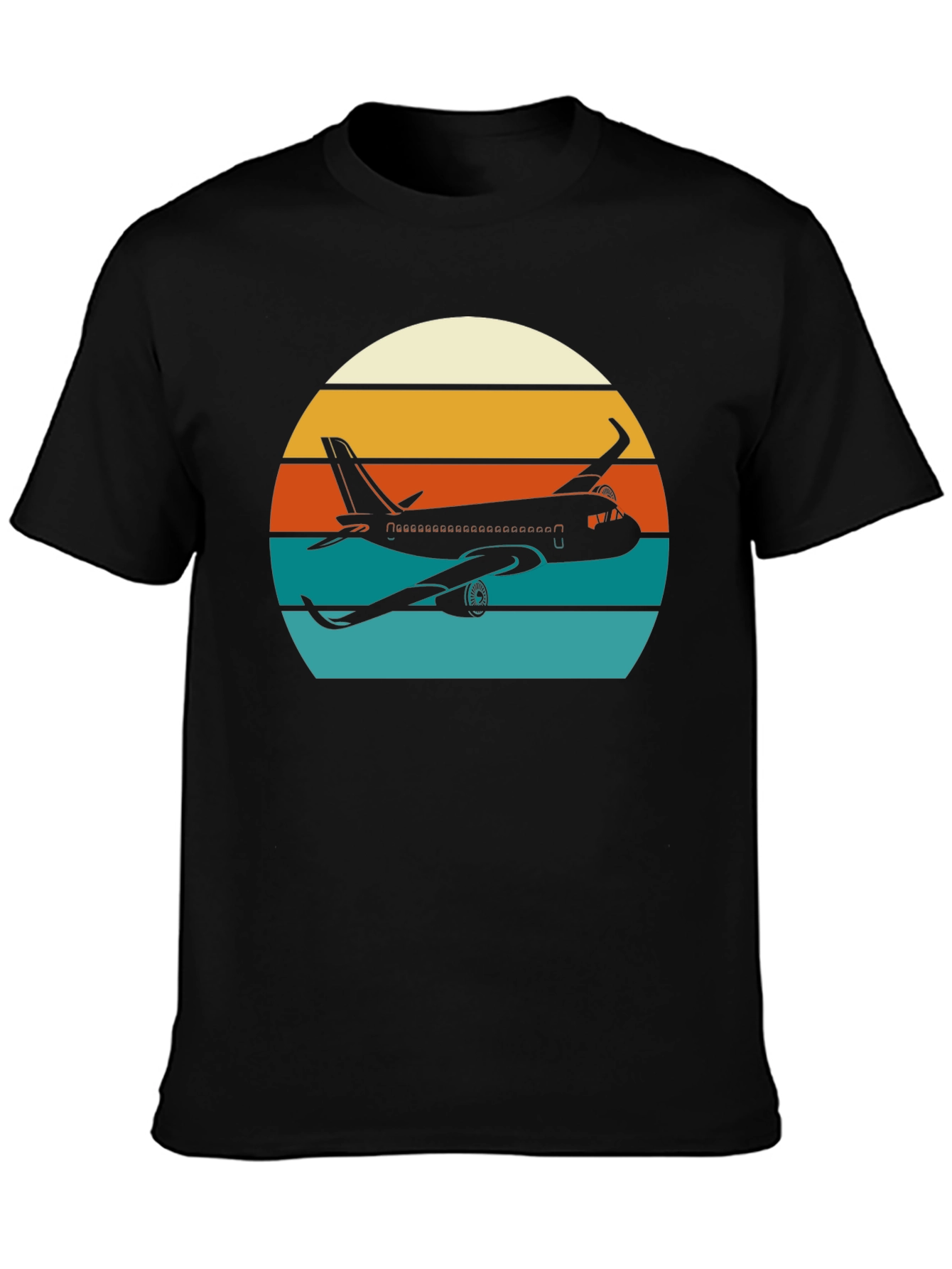 Black Retro Airplane Sunset T-Shirt - Aviation Tee view 3