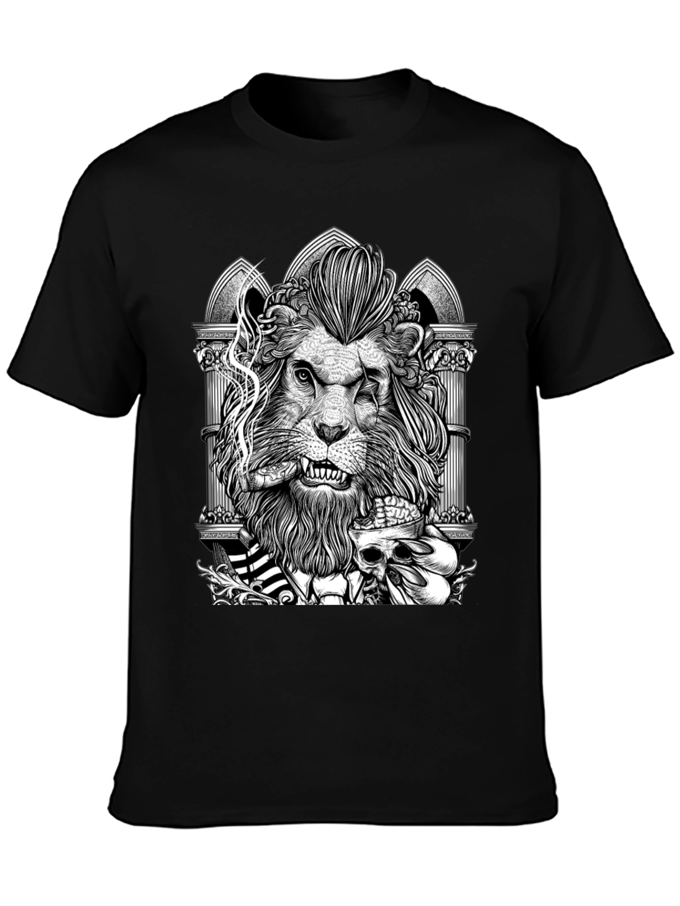 Black Lion with Skull Graphic Tee - Black view 3