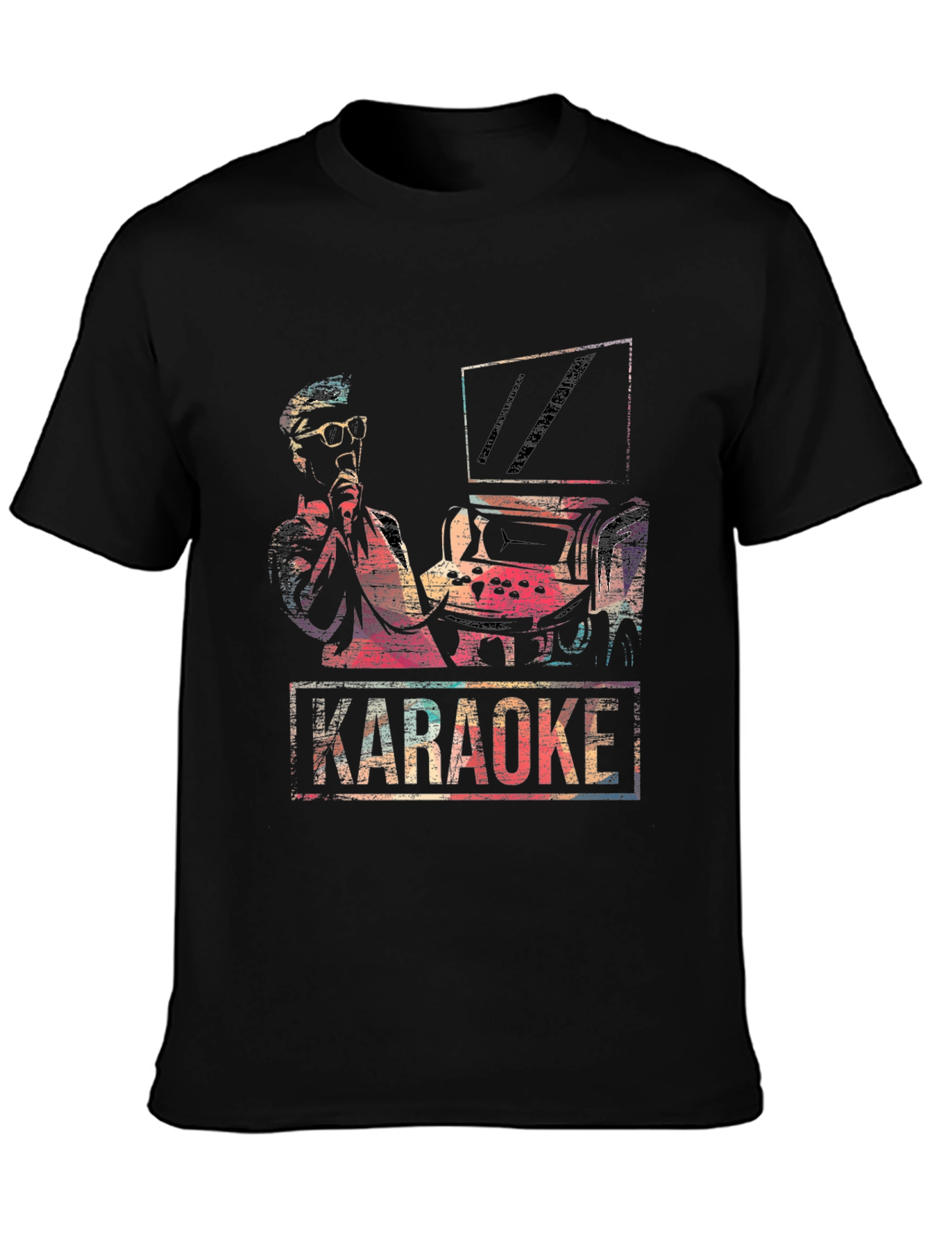 Black Retro Karaoke T-Shirt - Vintage Music Design view 3