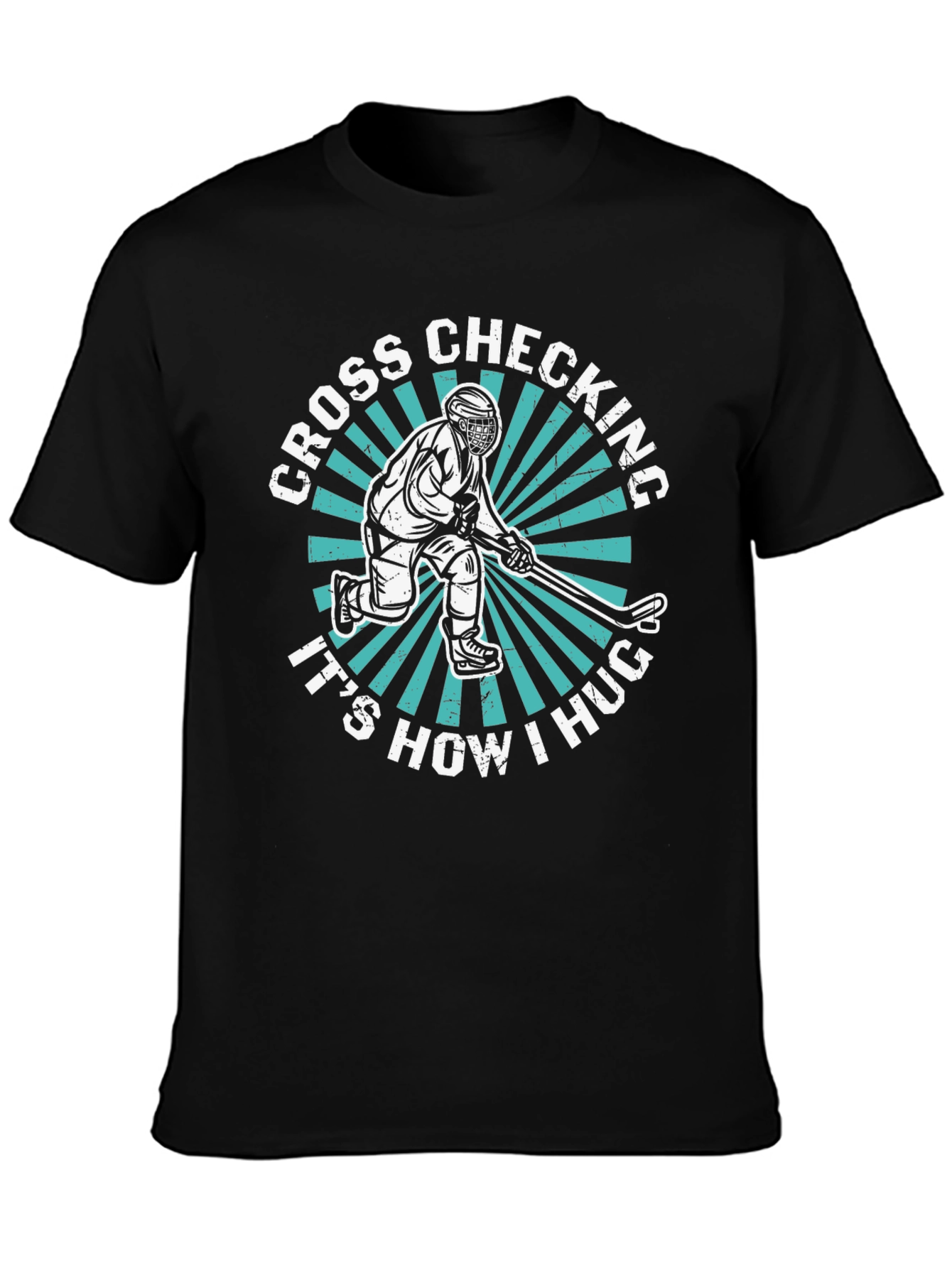 Black Cross Checking Hockey T-Shirt - It's How I Hug! view 3