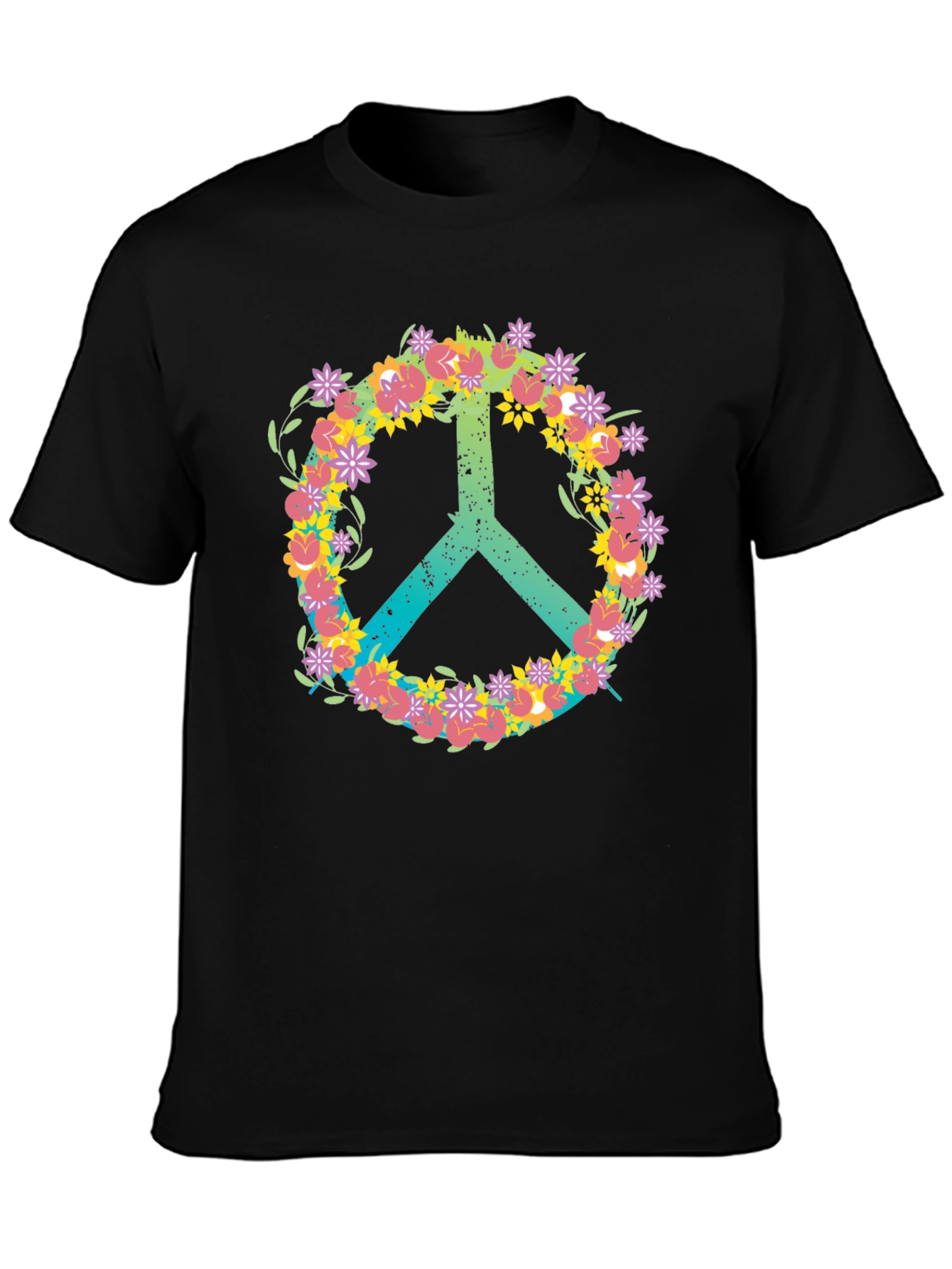Black Floral Peace Sign T-Shirt - Black Casual Tee view 3