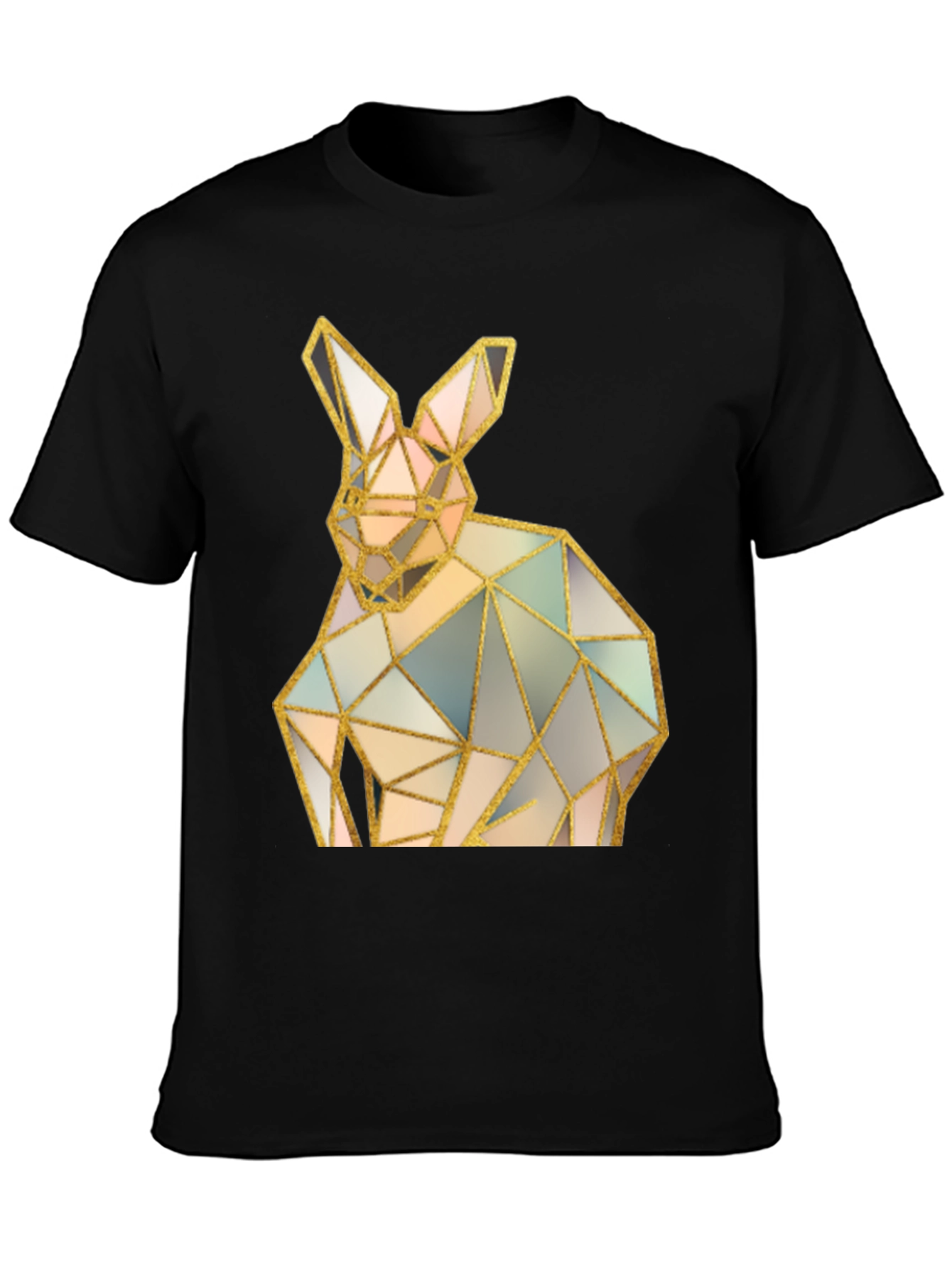 Black Geometric Rabbit Graphic Black T-Shirt view 3