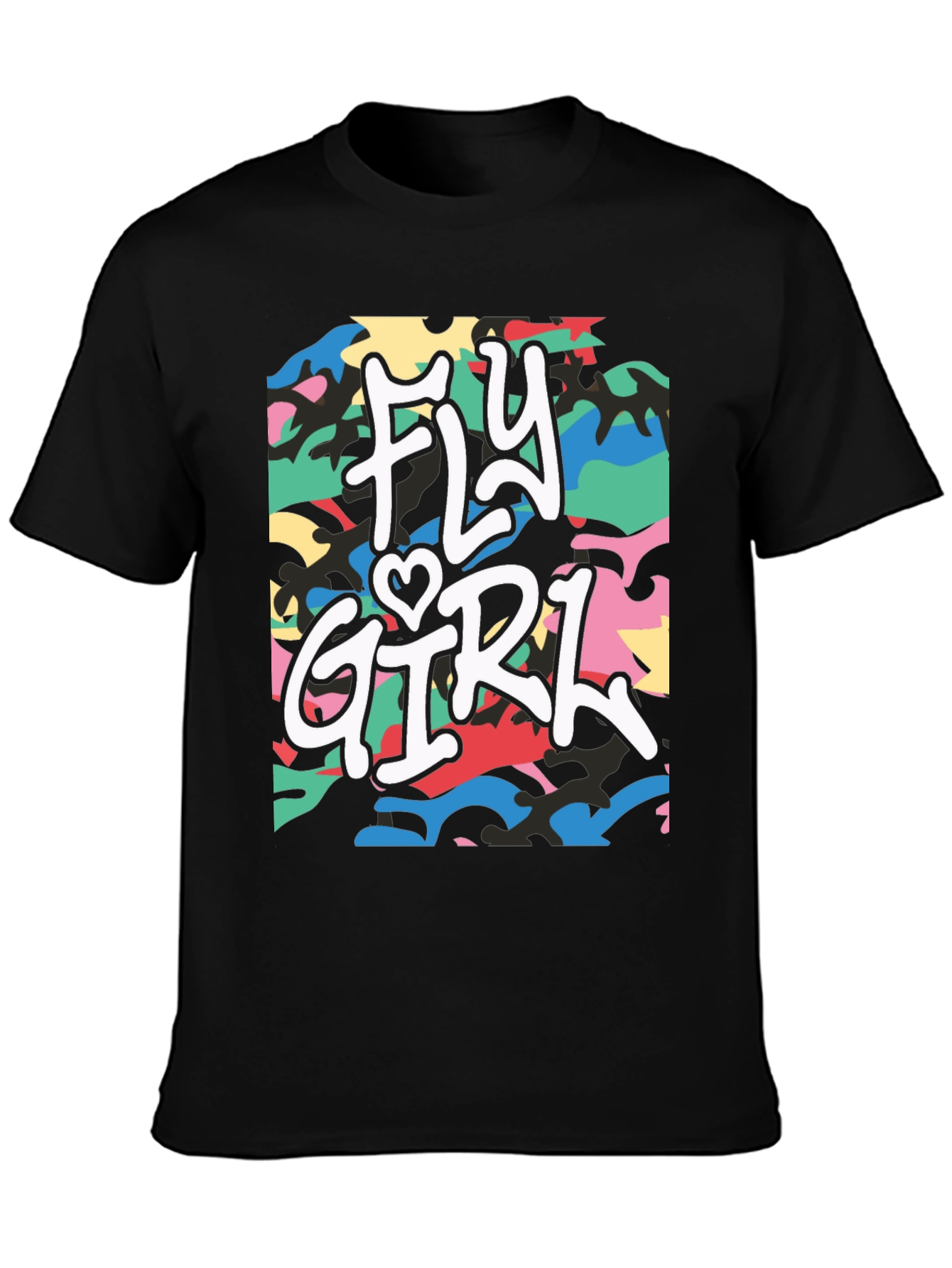 Black Fly Girl Graphic Tee - Urban Camo Design view 3