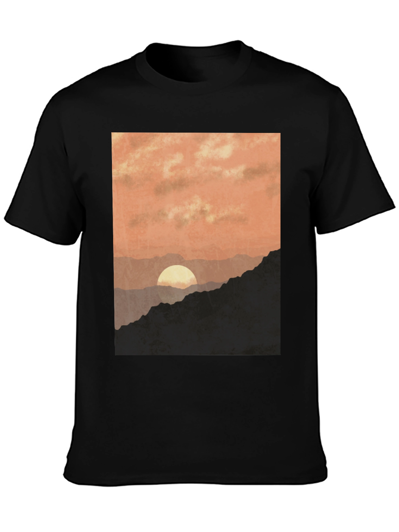 Black Sunset Mountain Graphic Tee - Stylish Black T-Shirt view 3