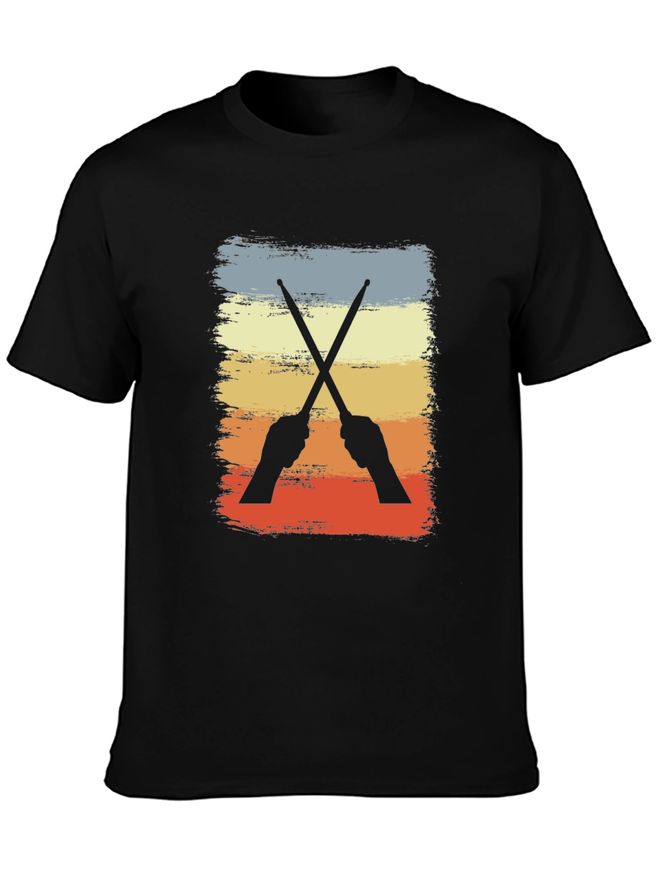 Black Retro Drummer T-Shirt - Crossed Sticks Design view 3