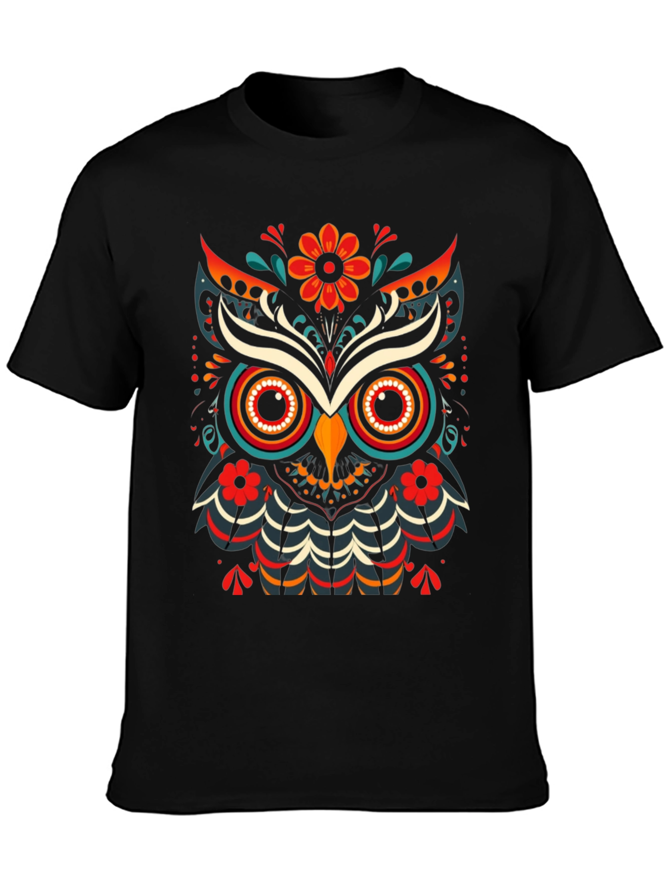 Black Colorful Owl Graphic Print Men's Black T-Shirt view 3