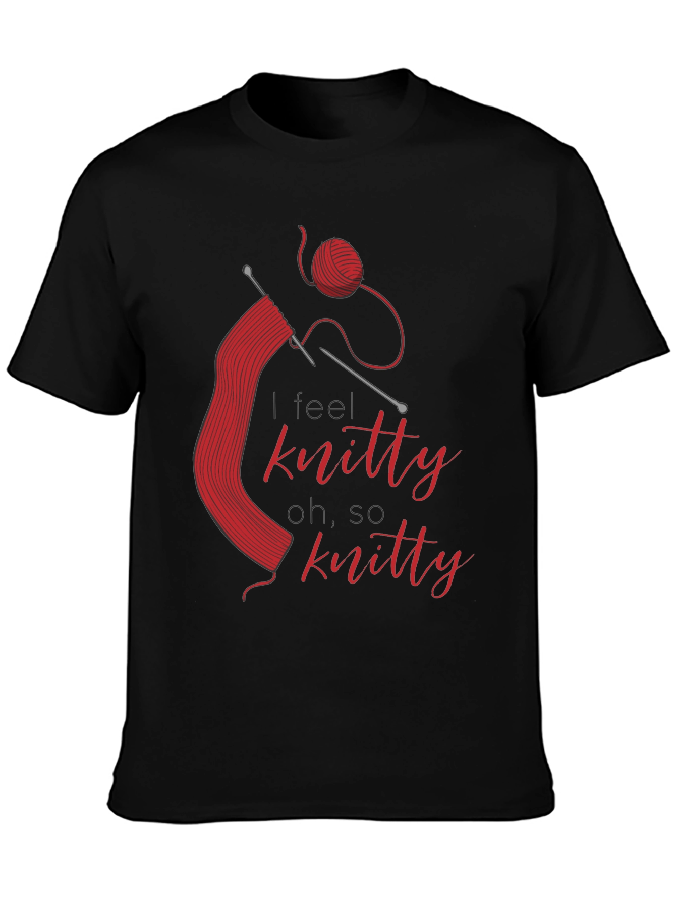 Black Knitty T-Shirt - Red Knitting Design view 3