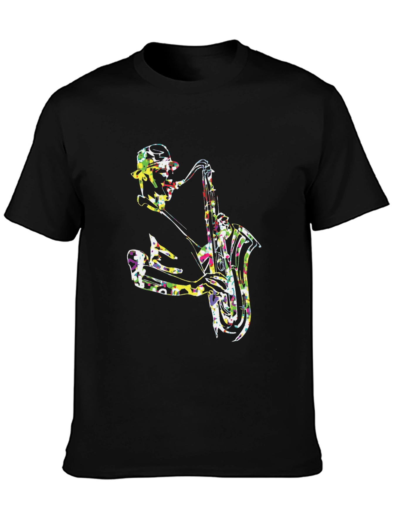 Black Colorful Saxophone Player Graphic Tee view 3