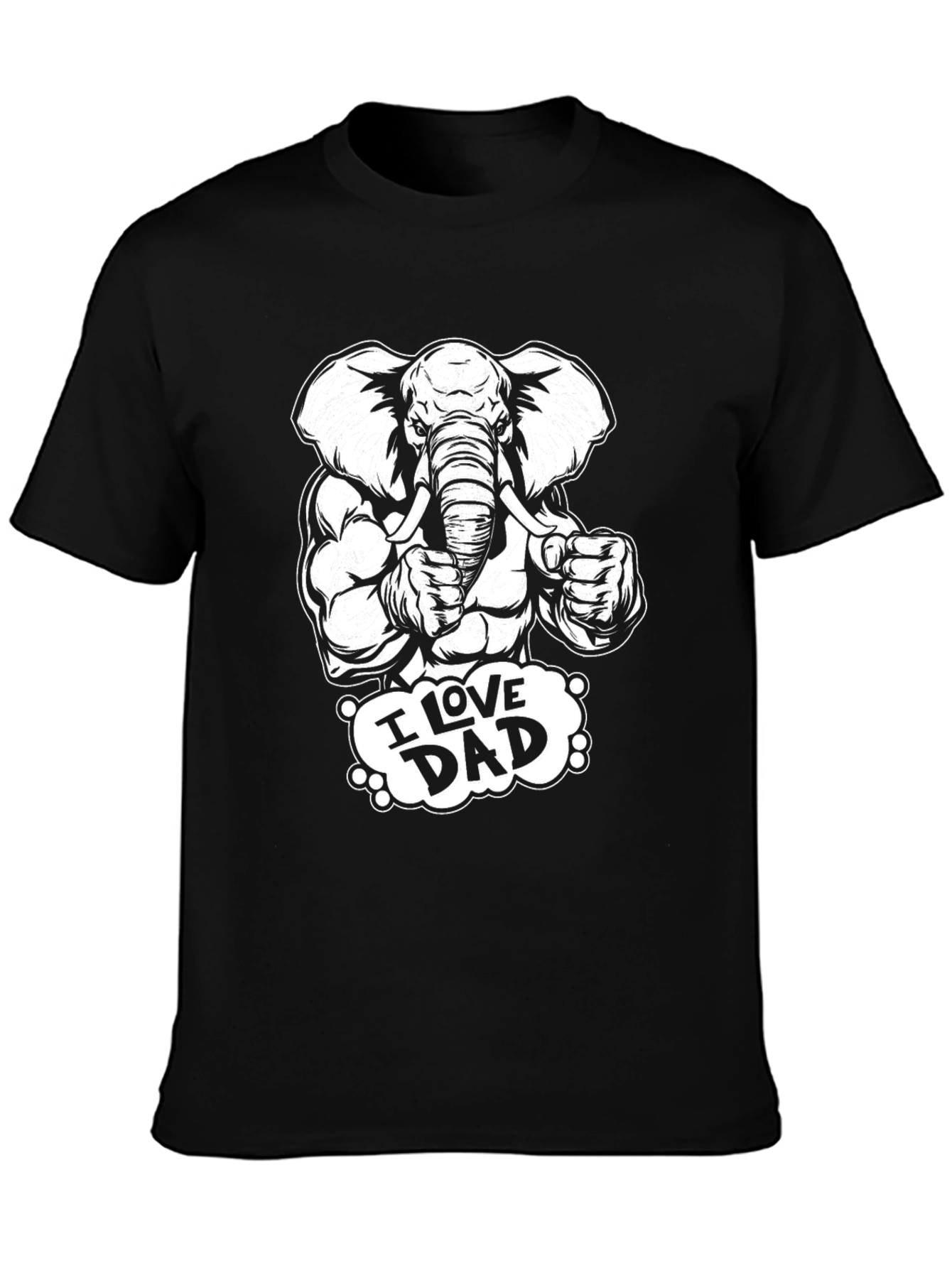 Black I Love Dad Elephant Graphic Tee - Black Cotton T-Shirt view 3