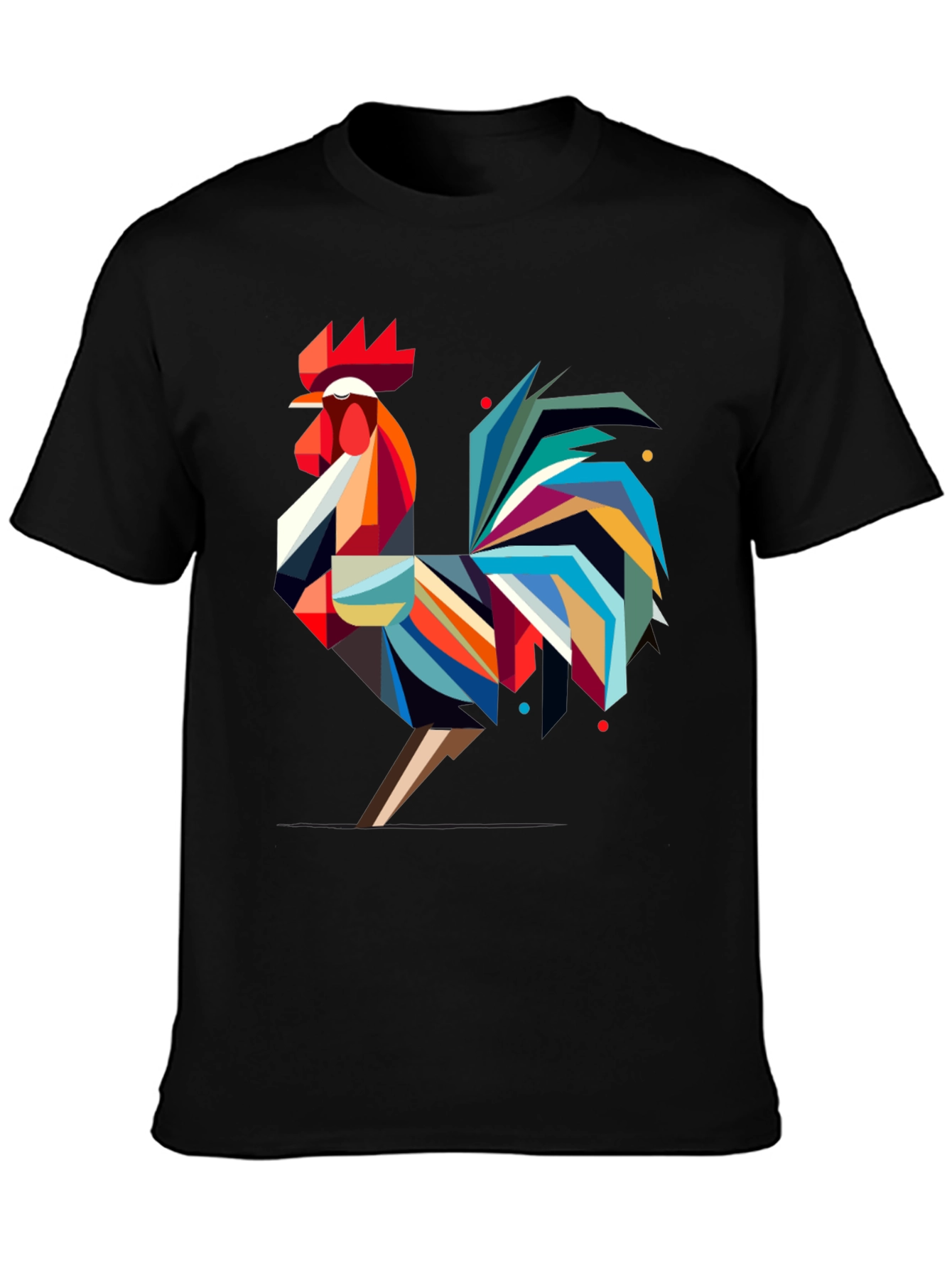Black Geometric Rooster Graphic Tee - Modern Art T-Shirt view 3