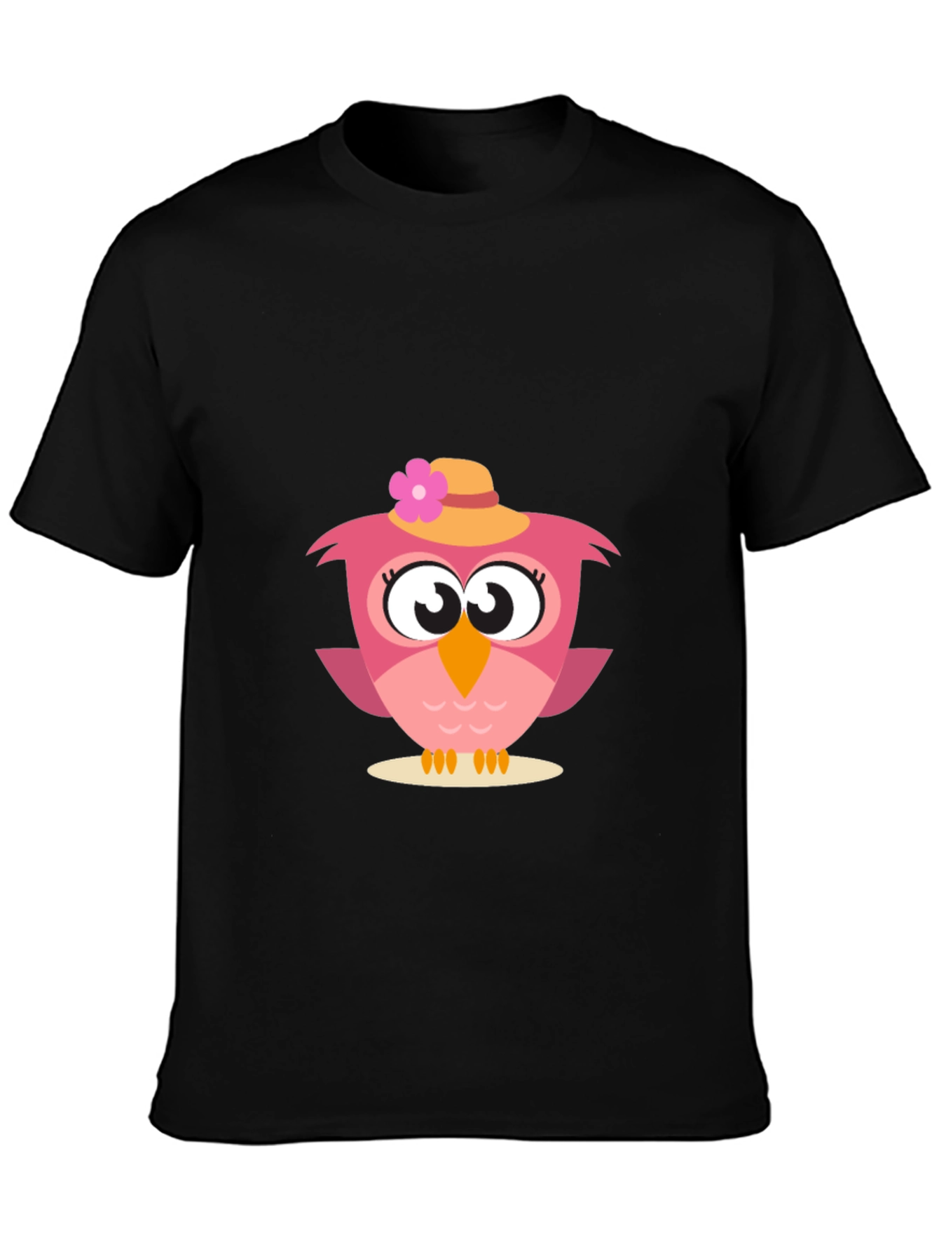 Black Cute Owl Graphic Tee - Whimsical Bird Design view 3