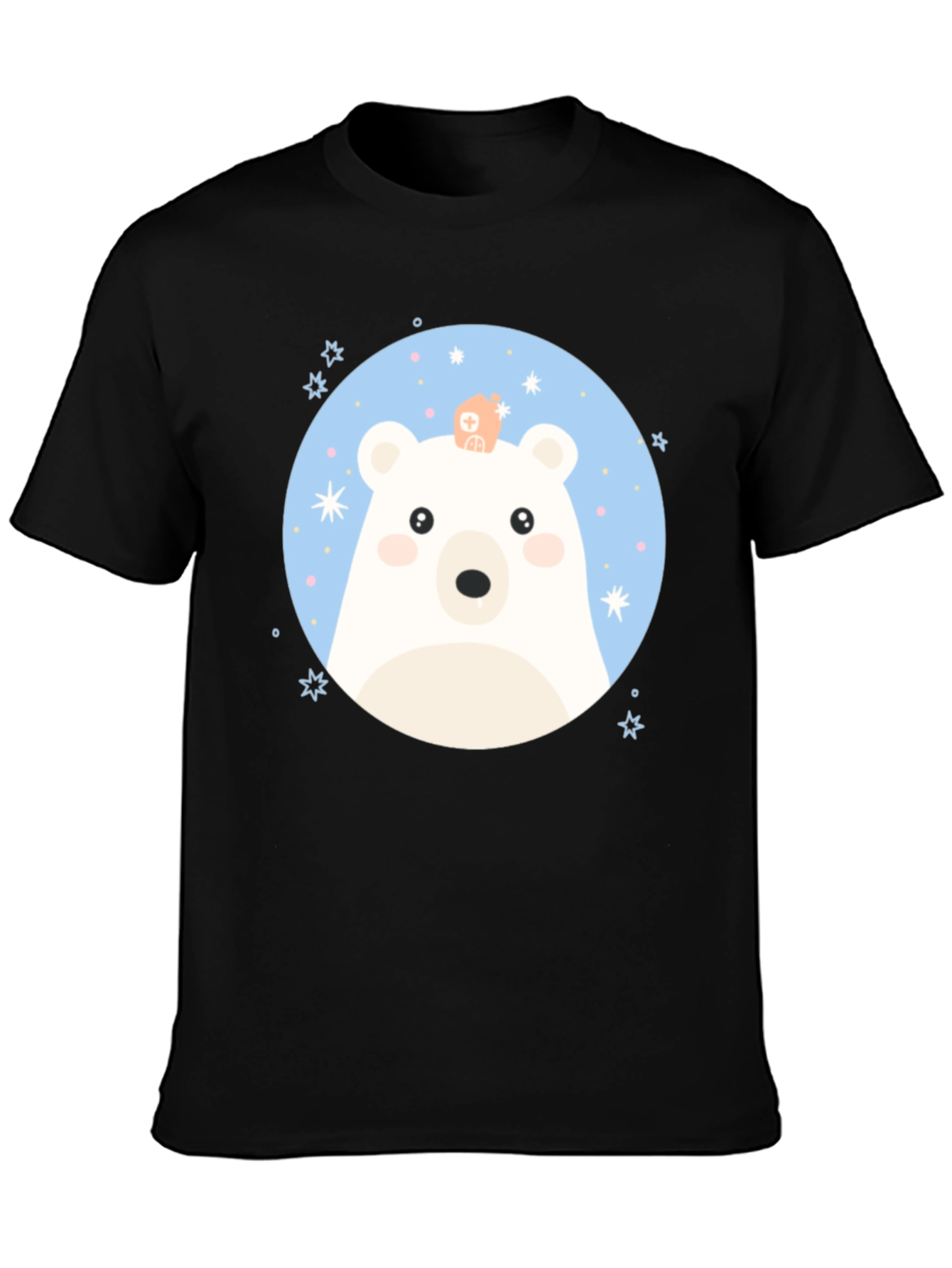 Black Cute Polar Bear Graphic Black T-Shirt view 3