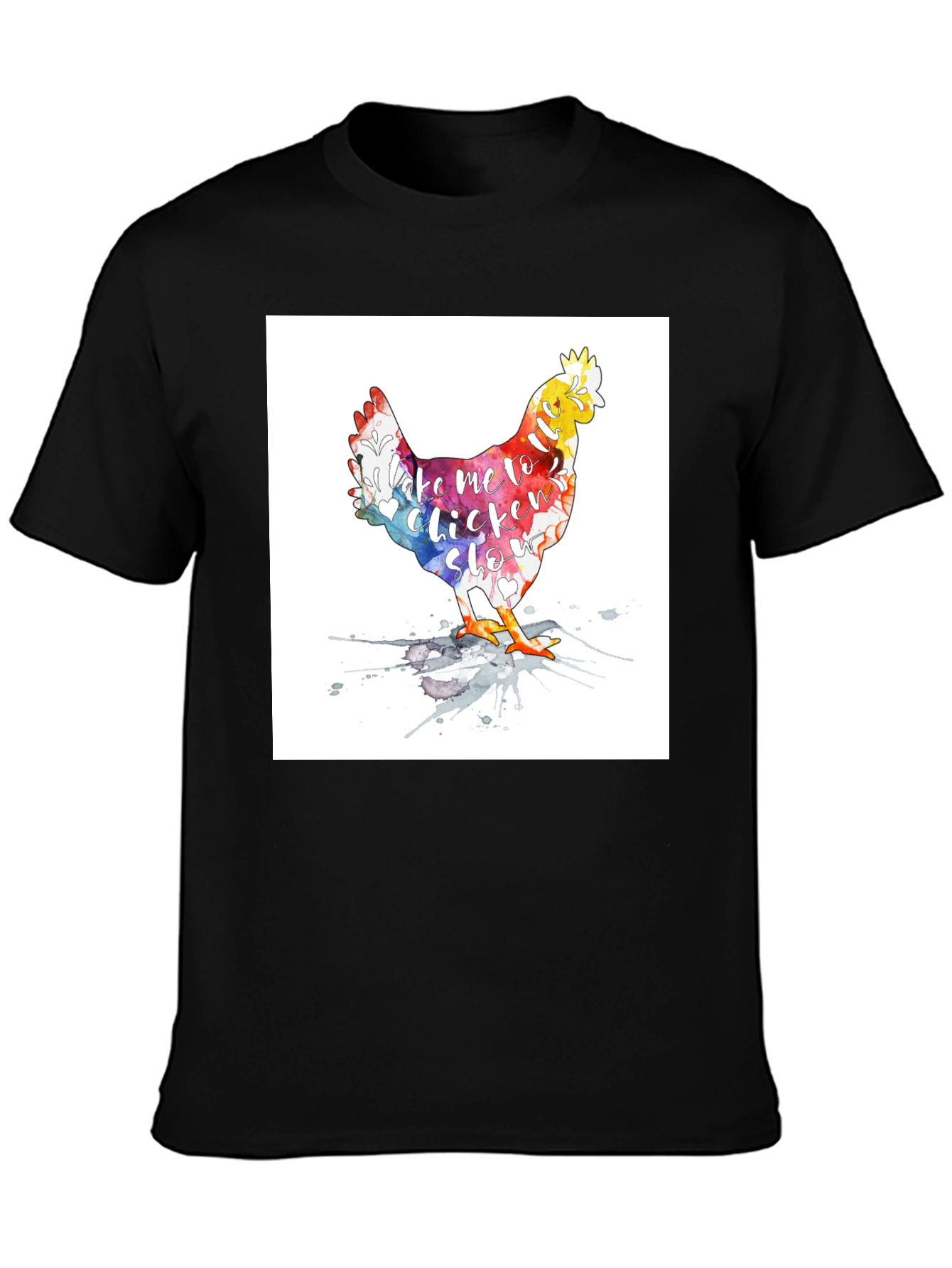 Black Watercolor Chicken T-Shirt - Take me to Chicken Slo view 3