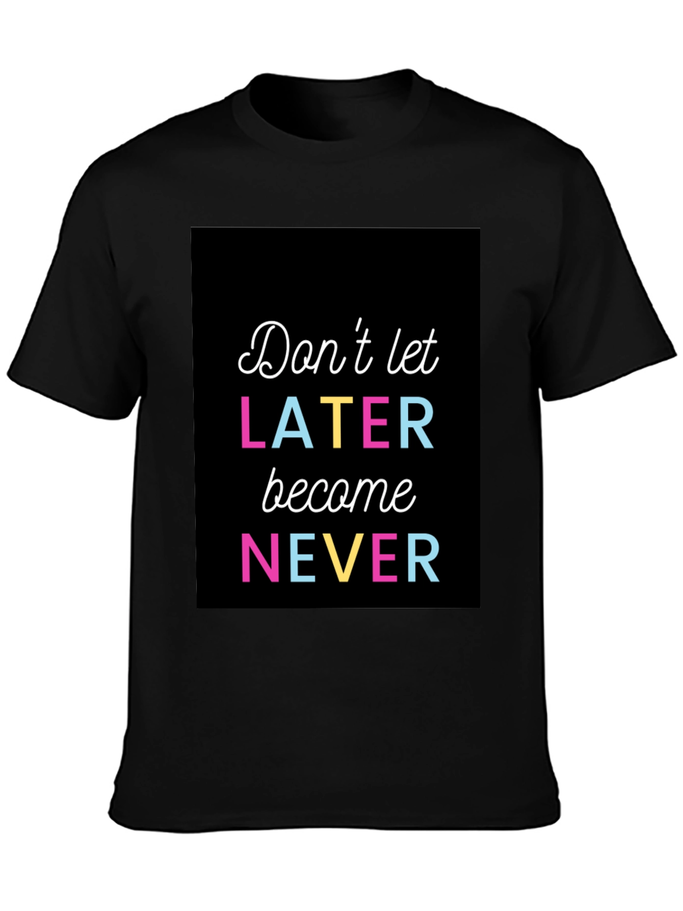 Black Inspirational Graphic Tee - Don't Let Later Become Never view 3