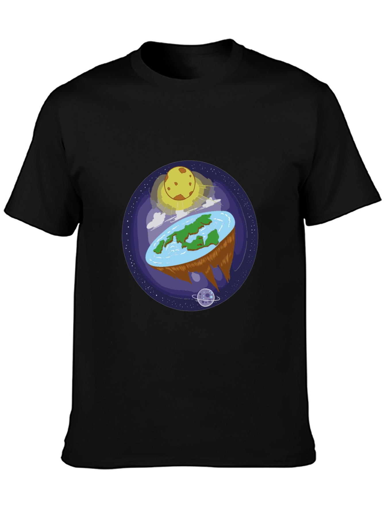 Black Flat Earth Graphic Tee - Black Cotton Shirt view 3