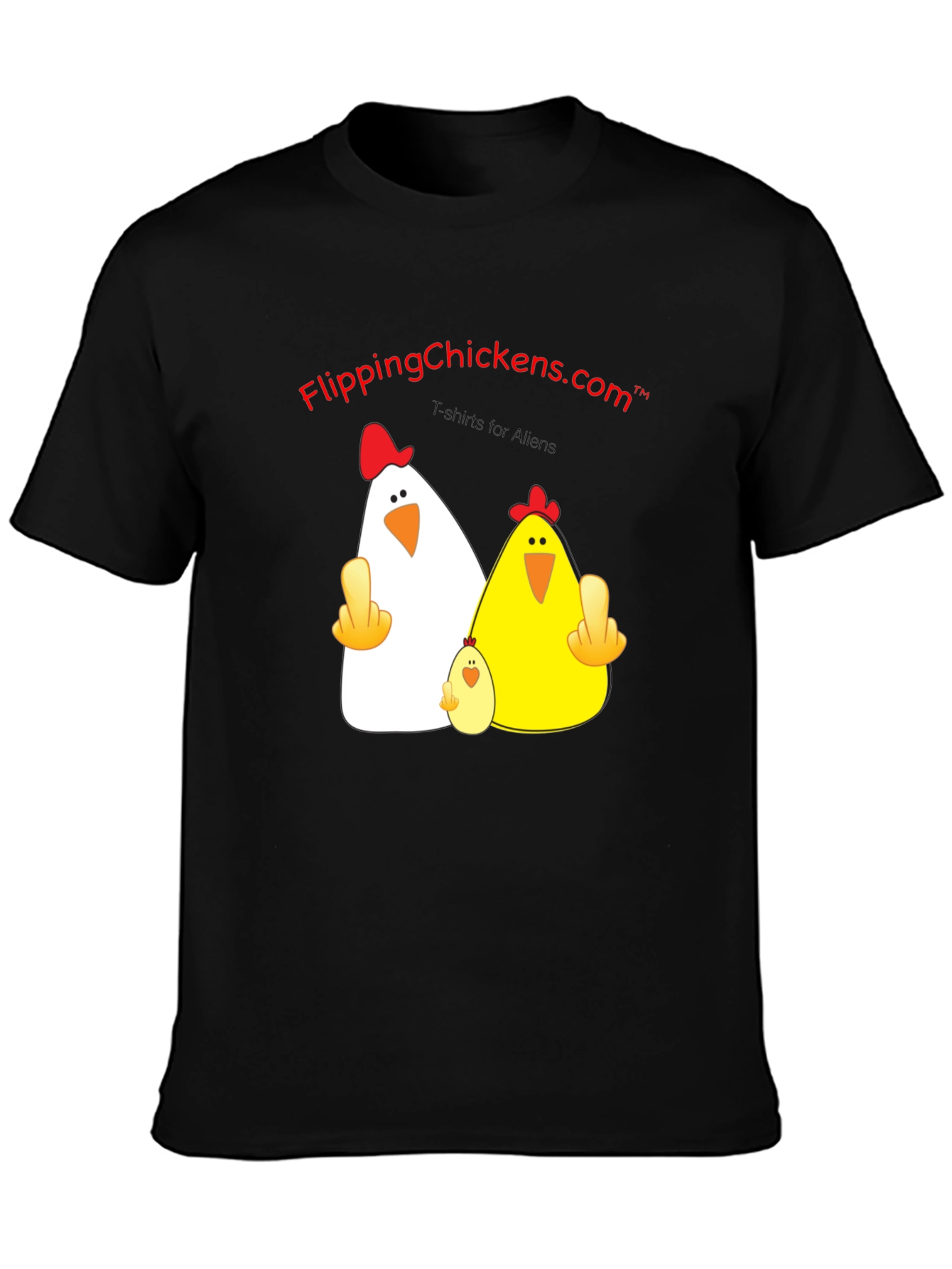 Black Flipping Chickens T-Shirt Funny Alien Design view 3
