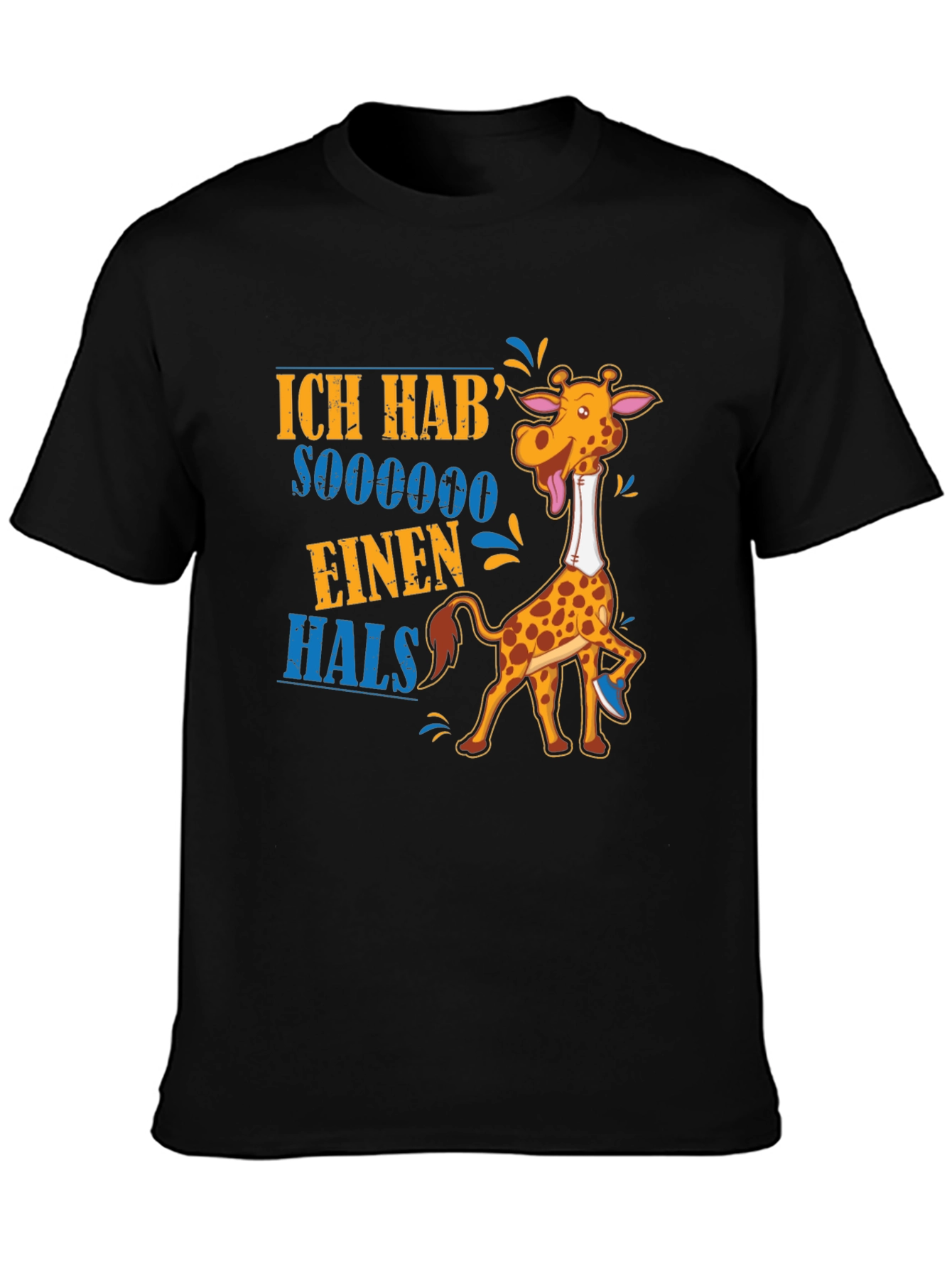 Black Funny Giraffe 'Ich Hab' Sooooooo Einen Hals' T-Shirt view 3
