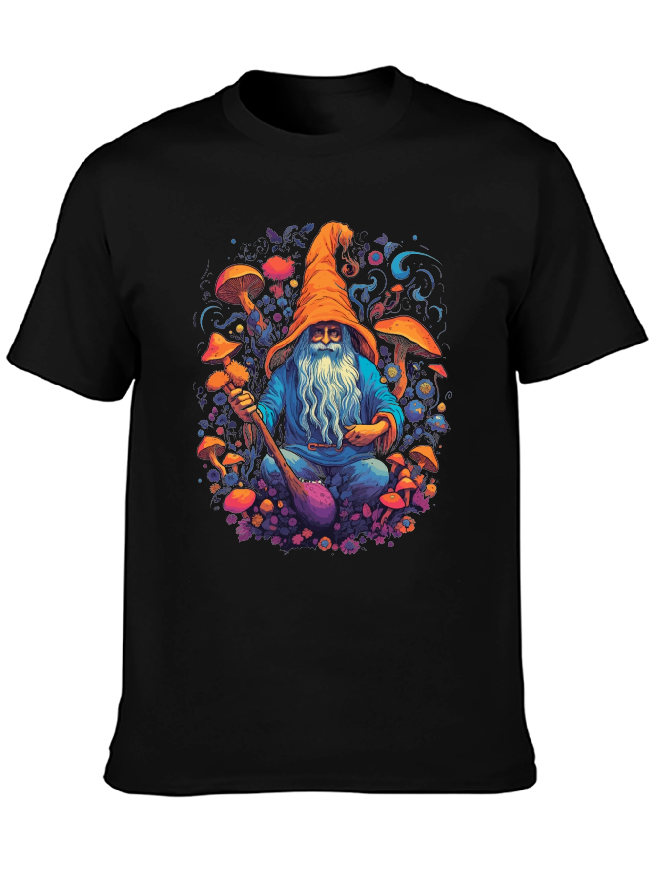 Black Wizard Mushroom Black T-Shirt view 3