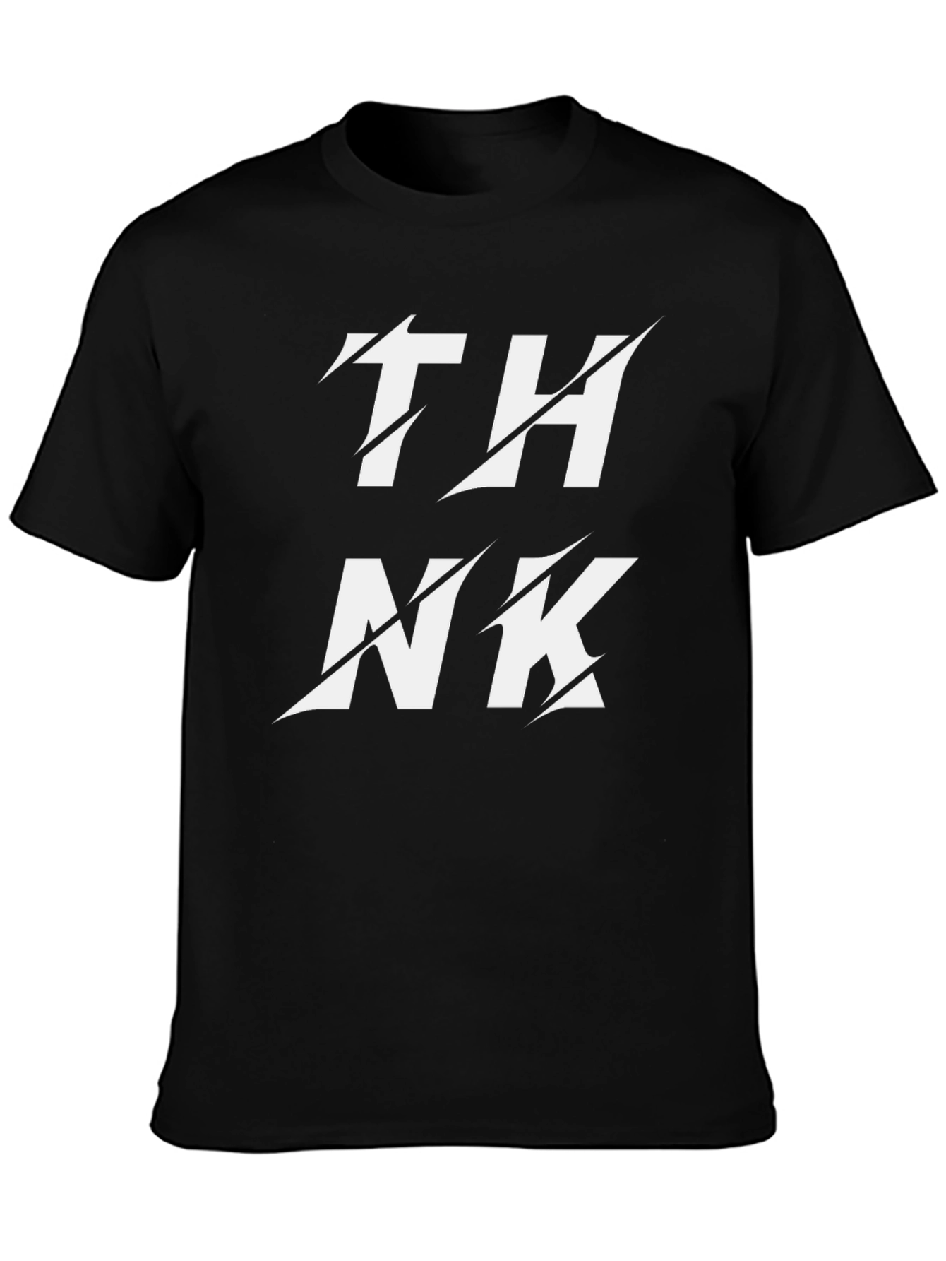 Black Edgy THINK Graphic Black T-Shirt - Unique Cutout Design view 3