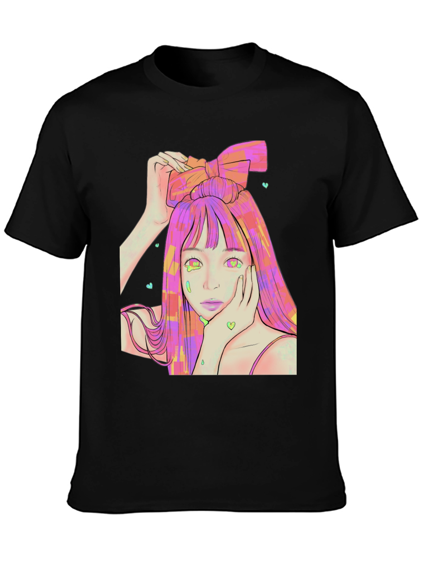 Black Anime Girl Graphic Tee - Black T-Shirt view 3
