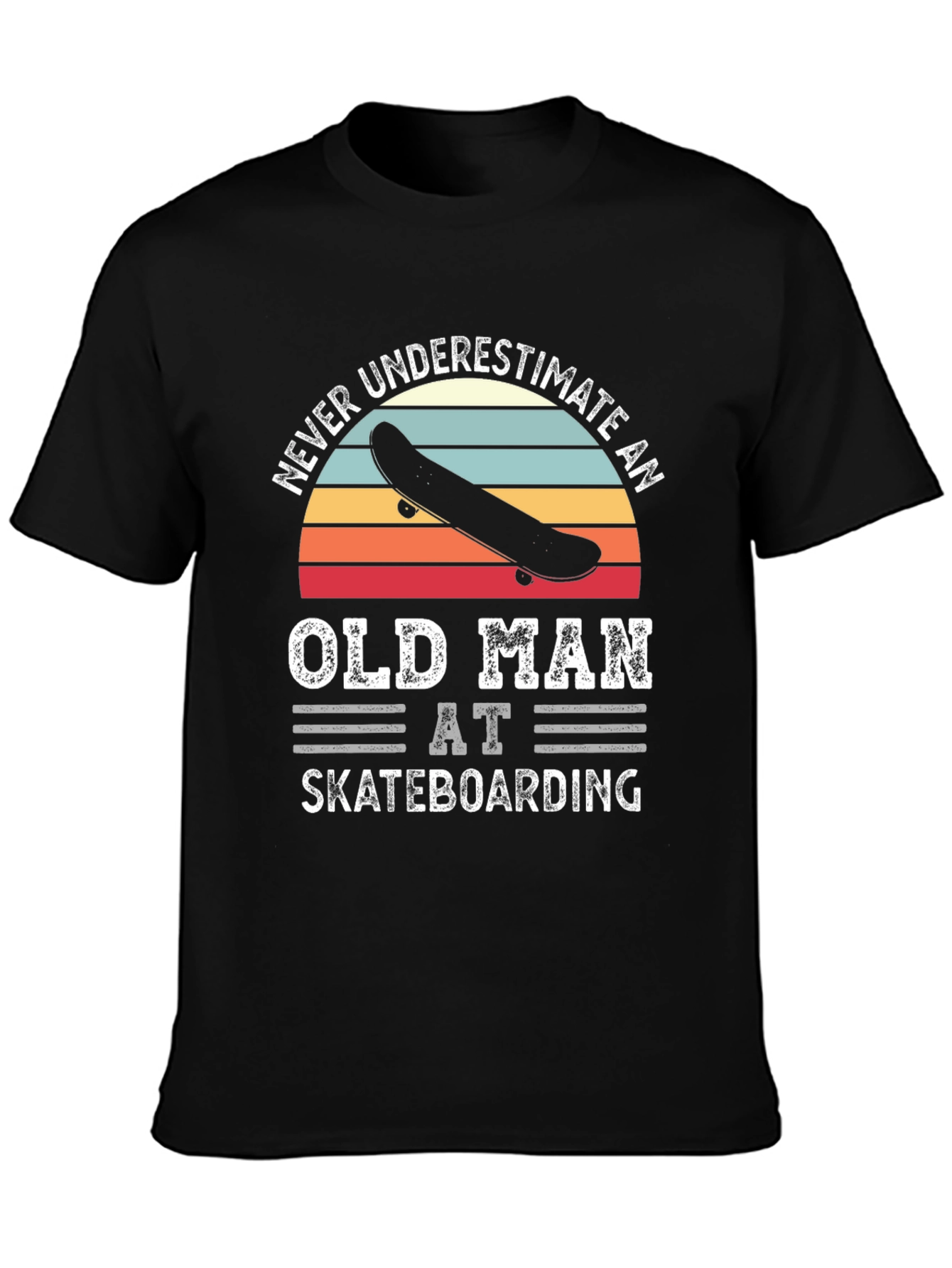 Black Never Underestimate Old Man Skateboarding Graphic Tee view 3