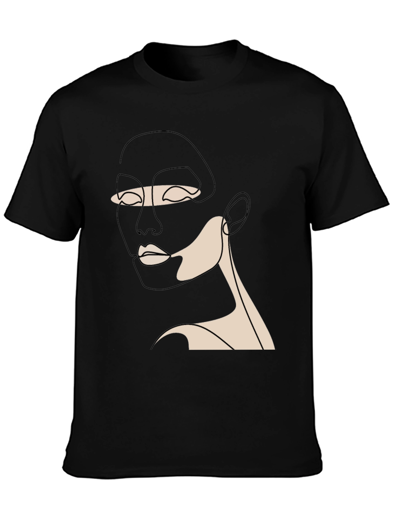 Black Minimalist Face Line Art Black T-Shirt view 3