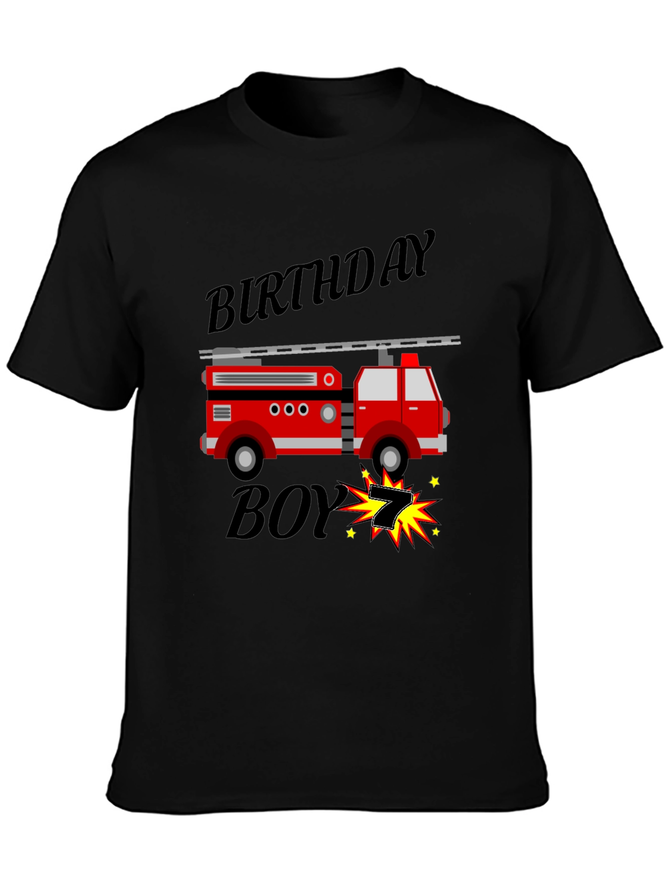 Black Birthday Boy Firetruck T-Shirt view 3