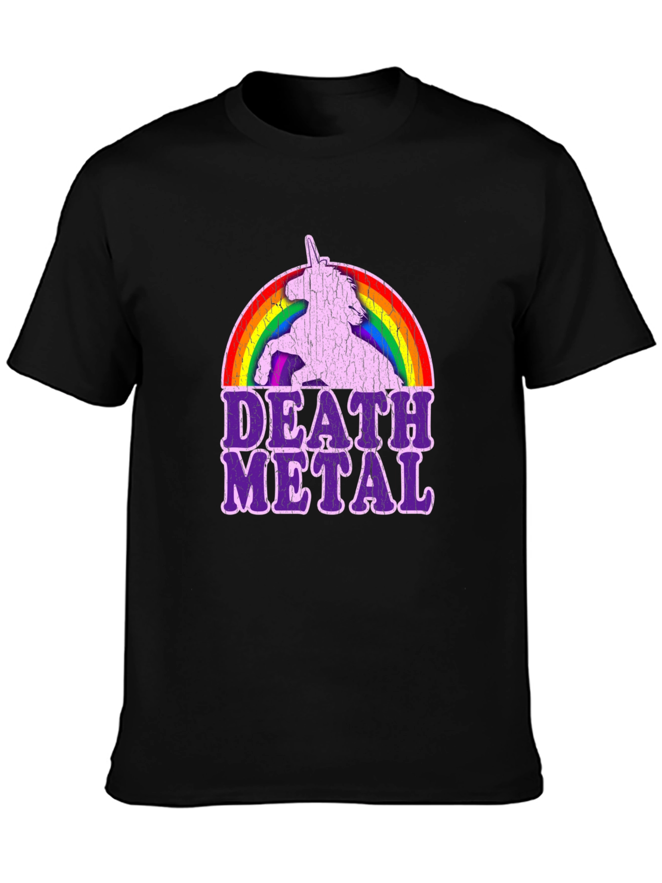 Black Death Metal Unicorn Rainbow T-Shirt view 3