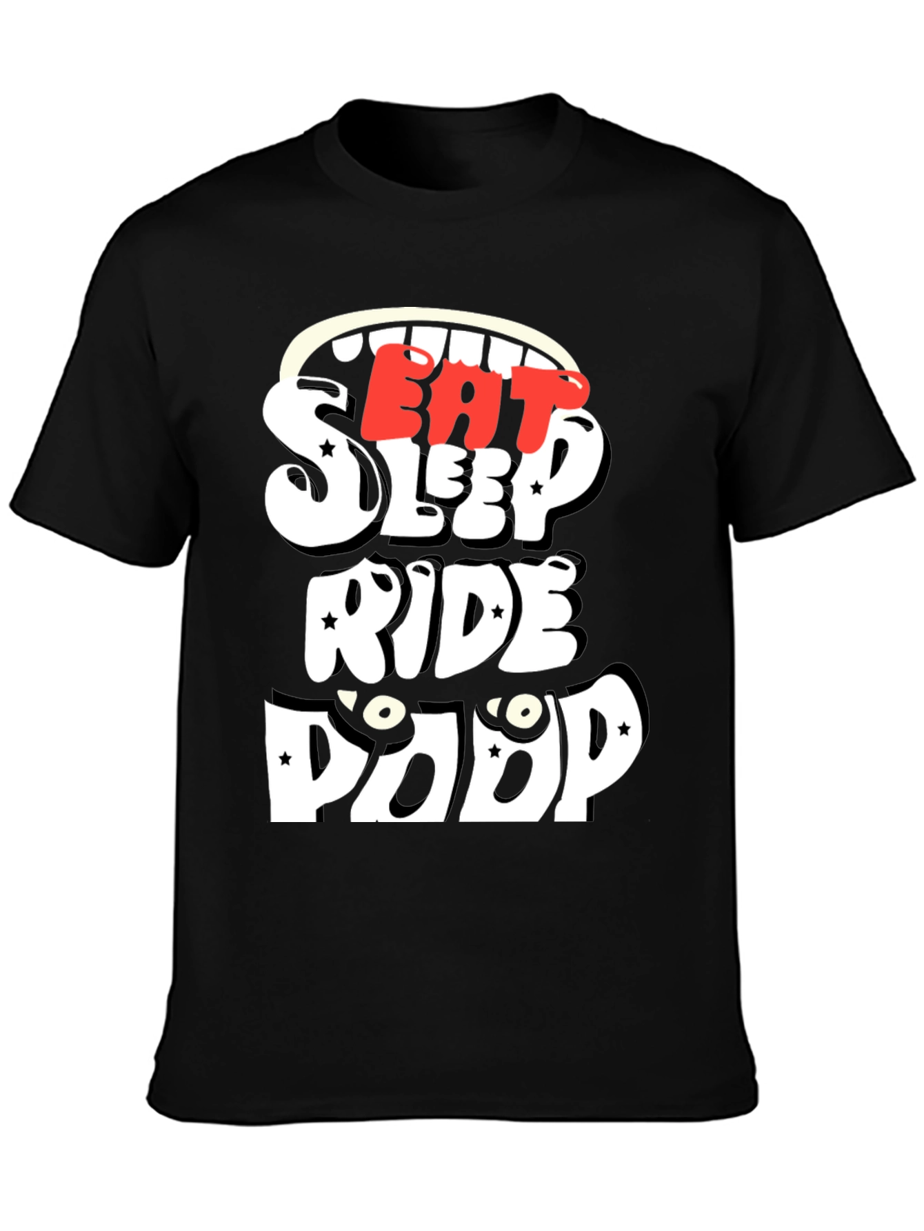 Black Eat Sleep Ride Poop Funny T-Shirt view 3