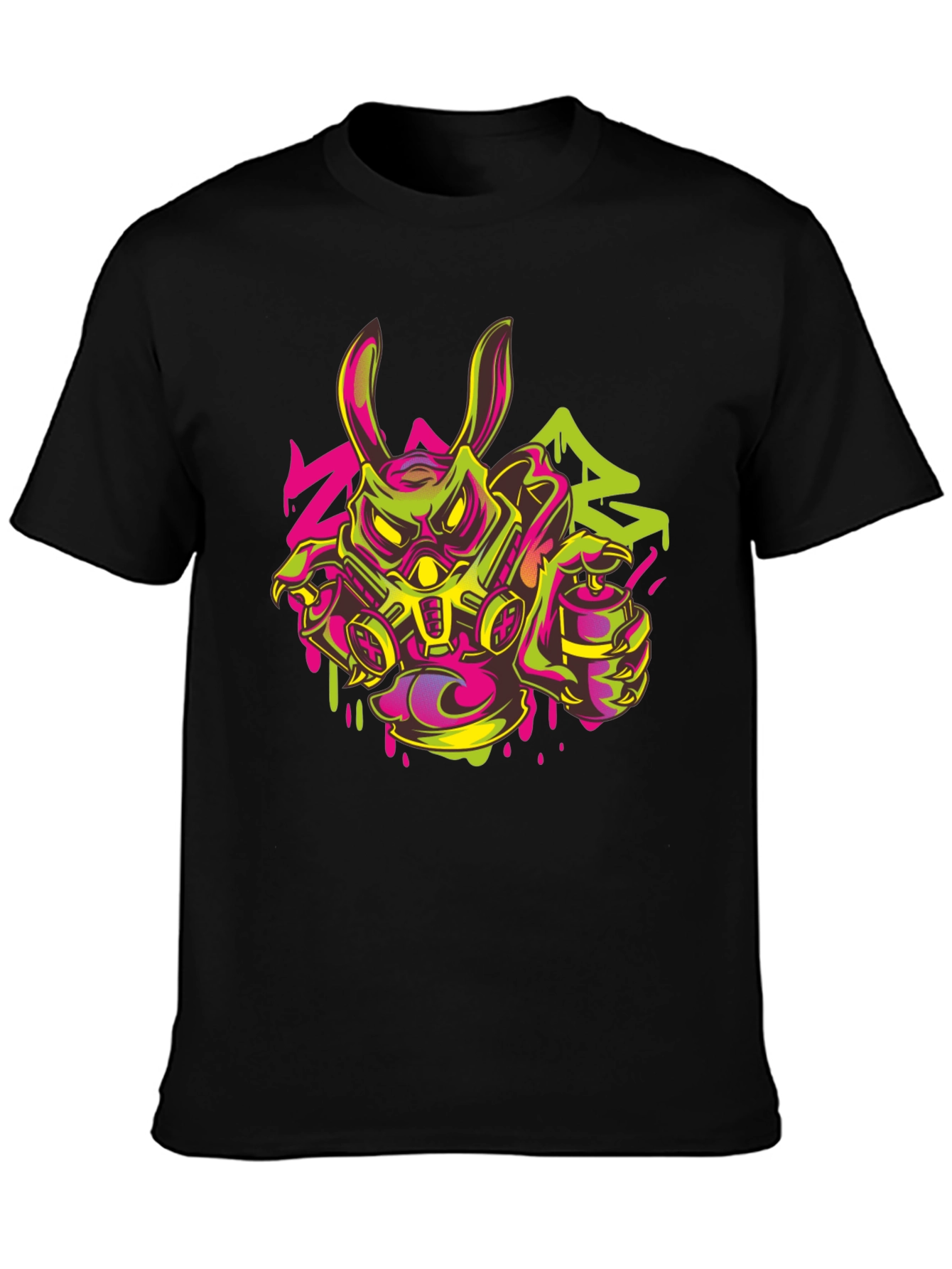 Black Cyberpunk Rabbit Graffiti T-Shirt view 3