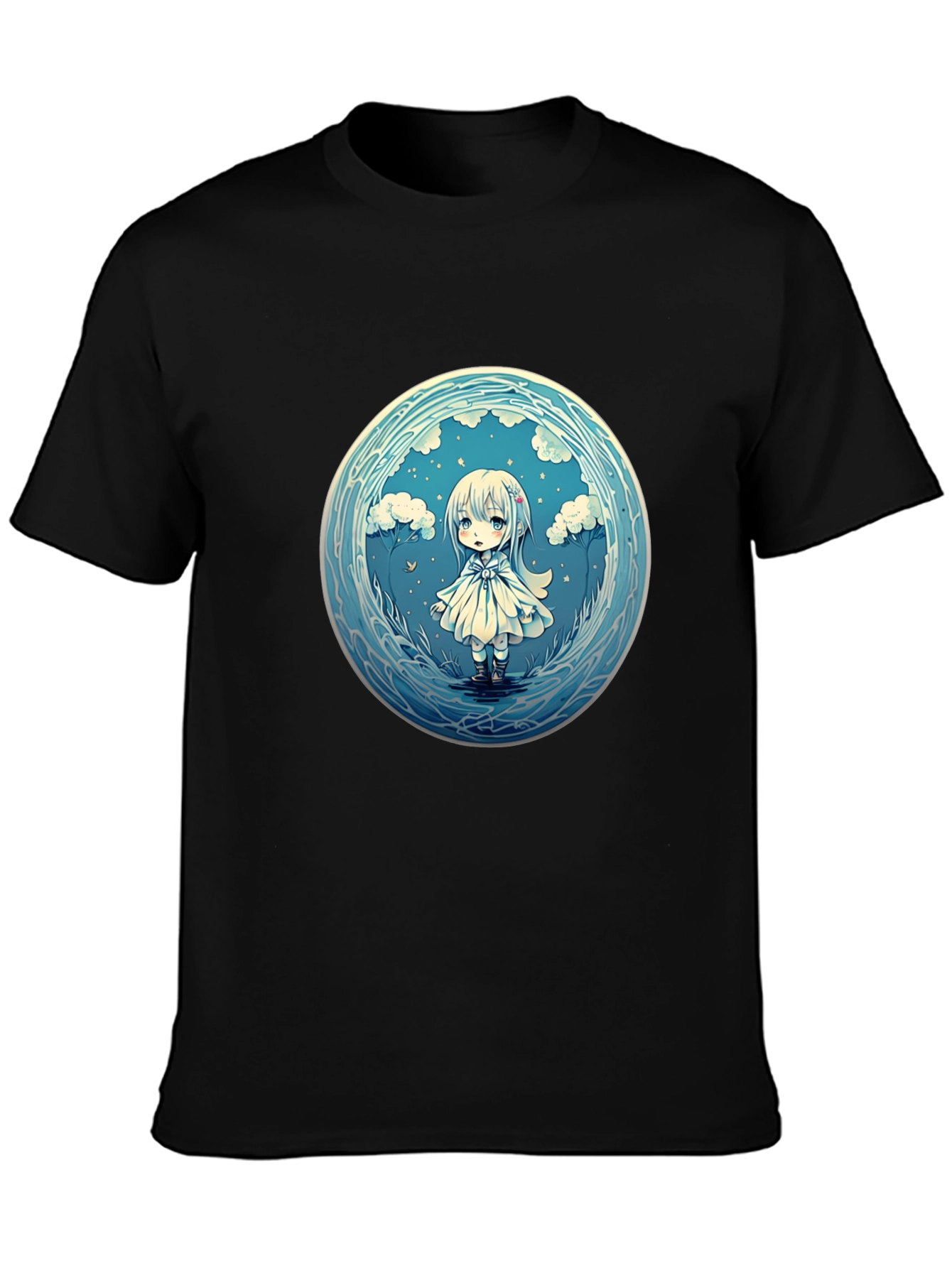 Black Anime Girl Graphic Tee - Stylish Black Cotton T-Shirt view 3