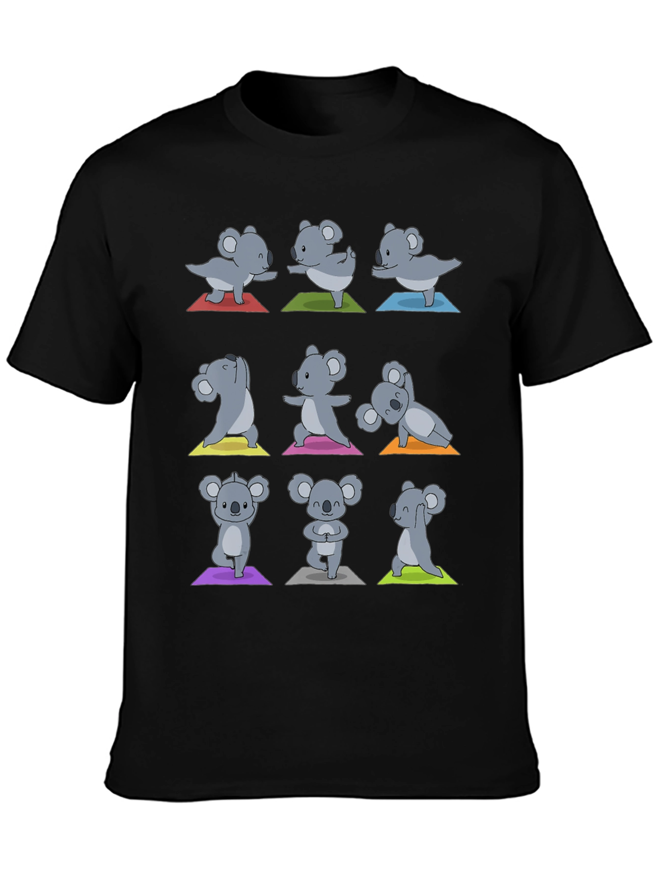 Black Yoga Koala T-Shirt: Men's Black Cotton Tee view 3