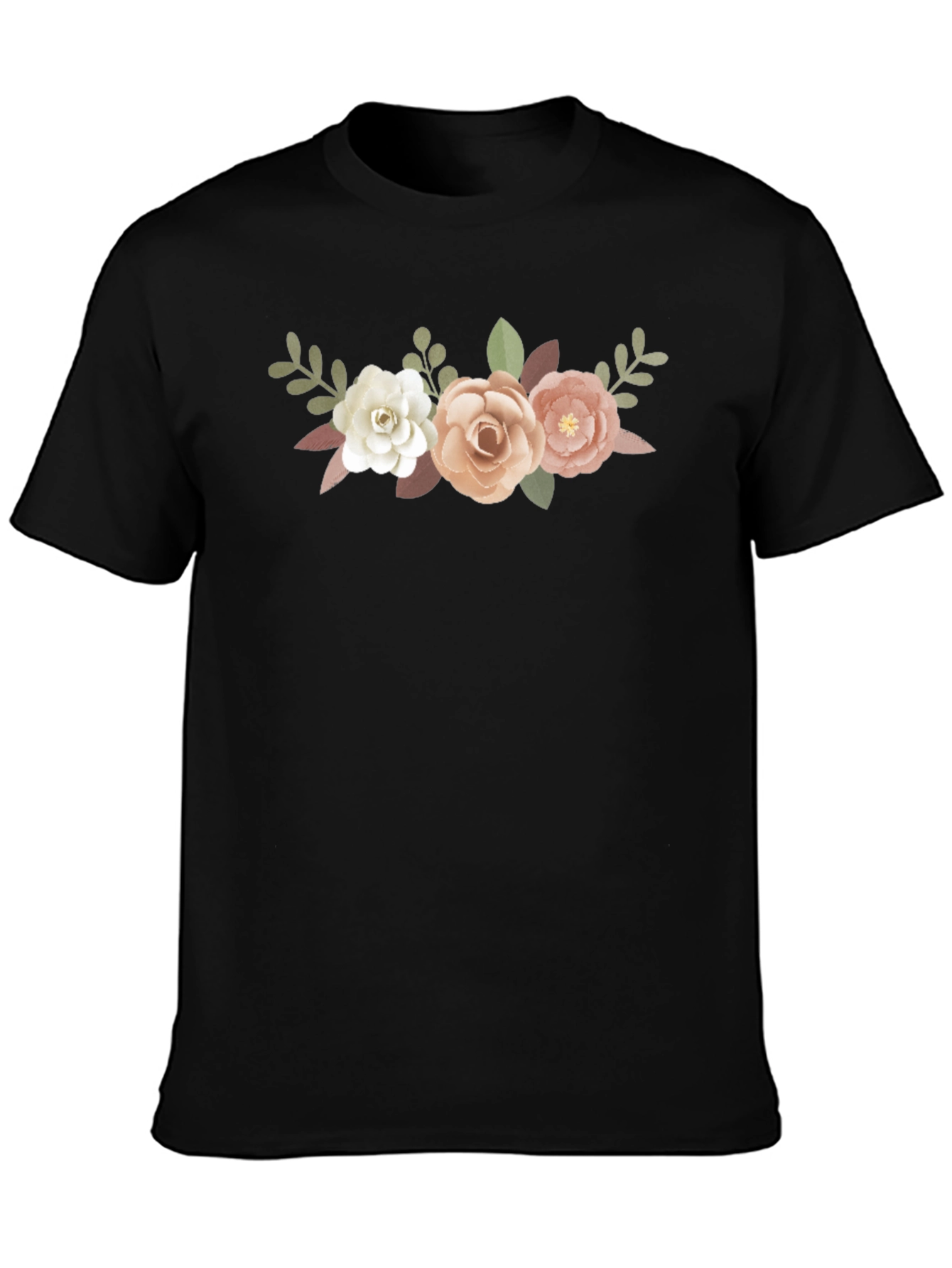 Black Floral Bouquet Graphic Tee - Black Cotton T-Shirt view 3