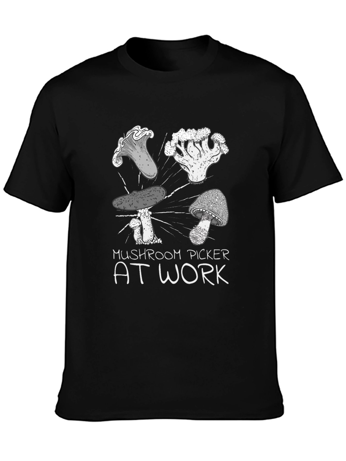 Black Mushroom Picker T-Shirt - At Work view 3