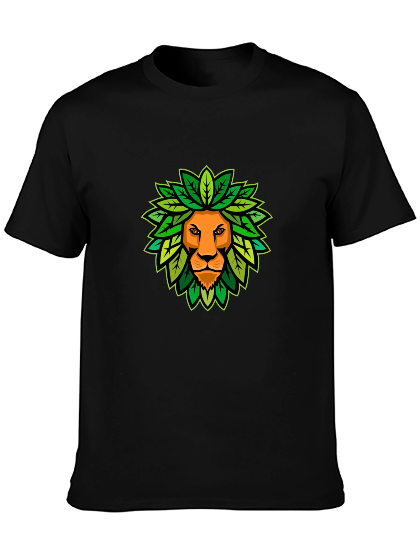 Black Lion King of the Leaves Graphic Tee - Black Cotton T-Shirt view 3