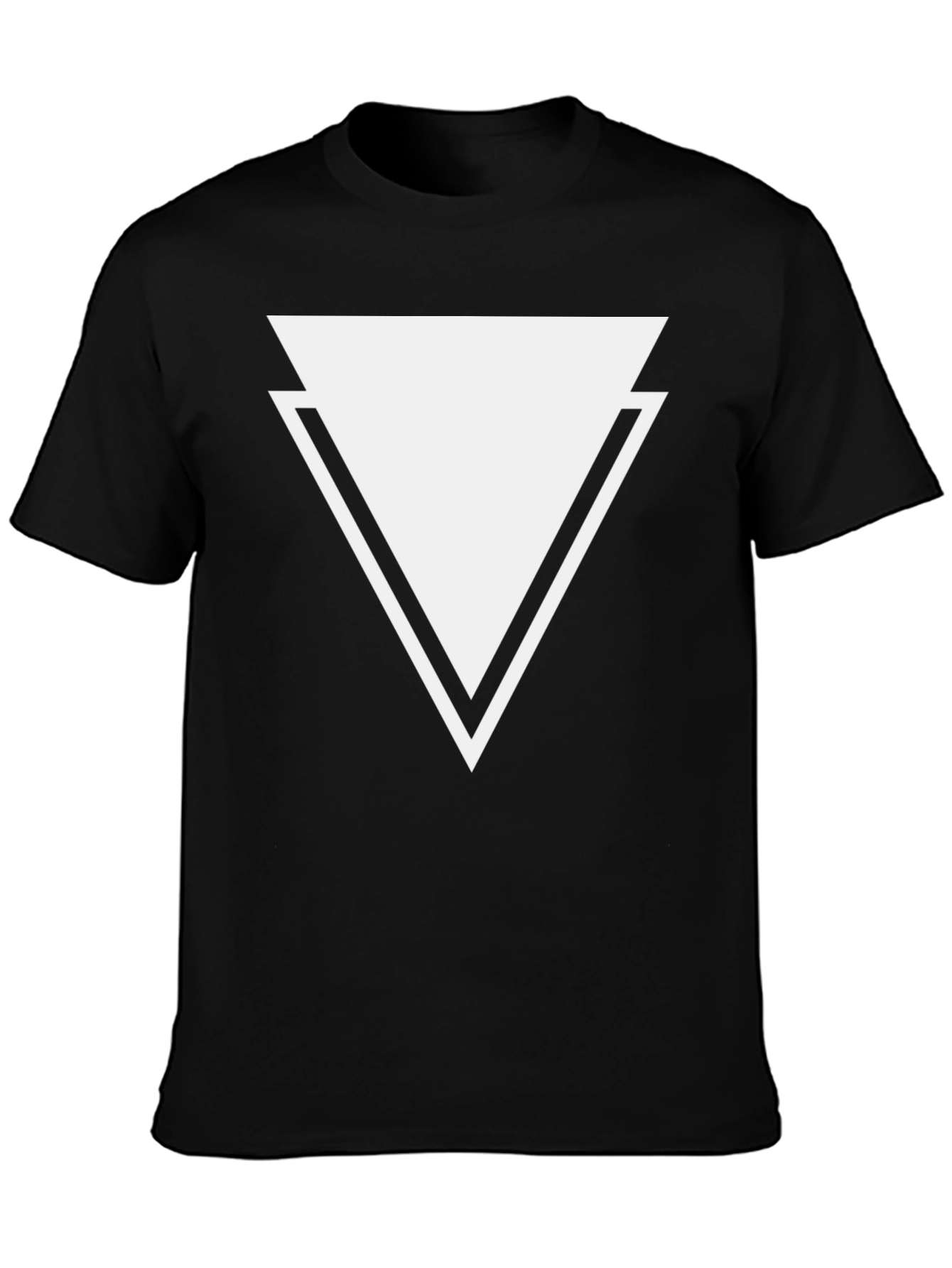Black Men's Black T-Shirt - Geometric Triangle Design view 3
