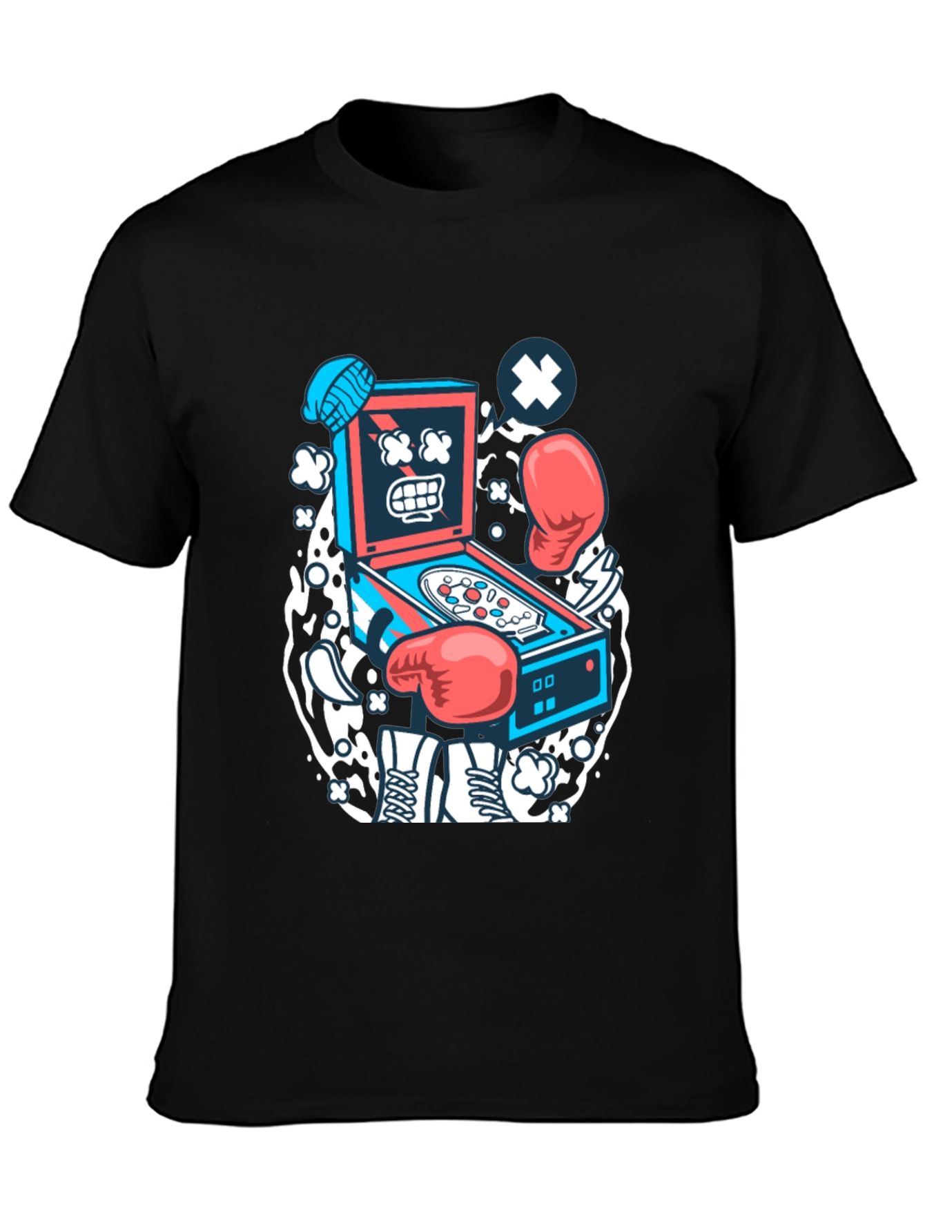 Black Cartoon Pinball T-Shirt - Novelty Graphic Tee view 3