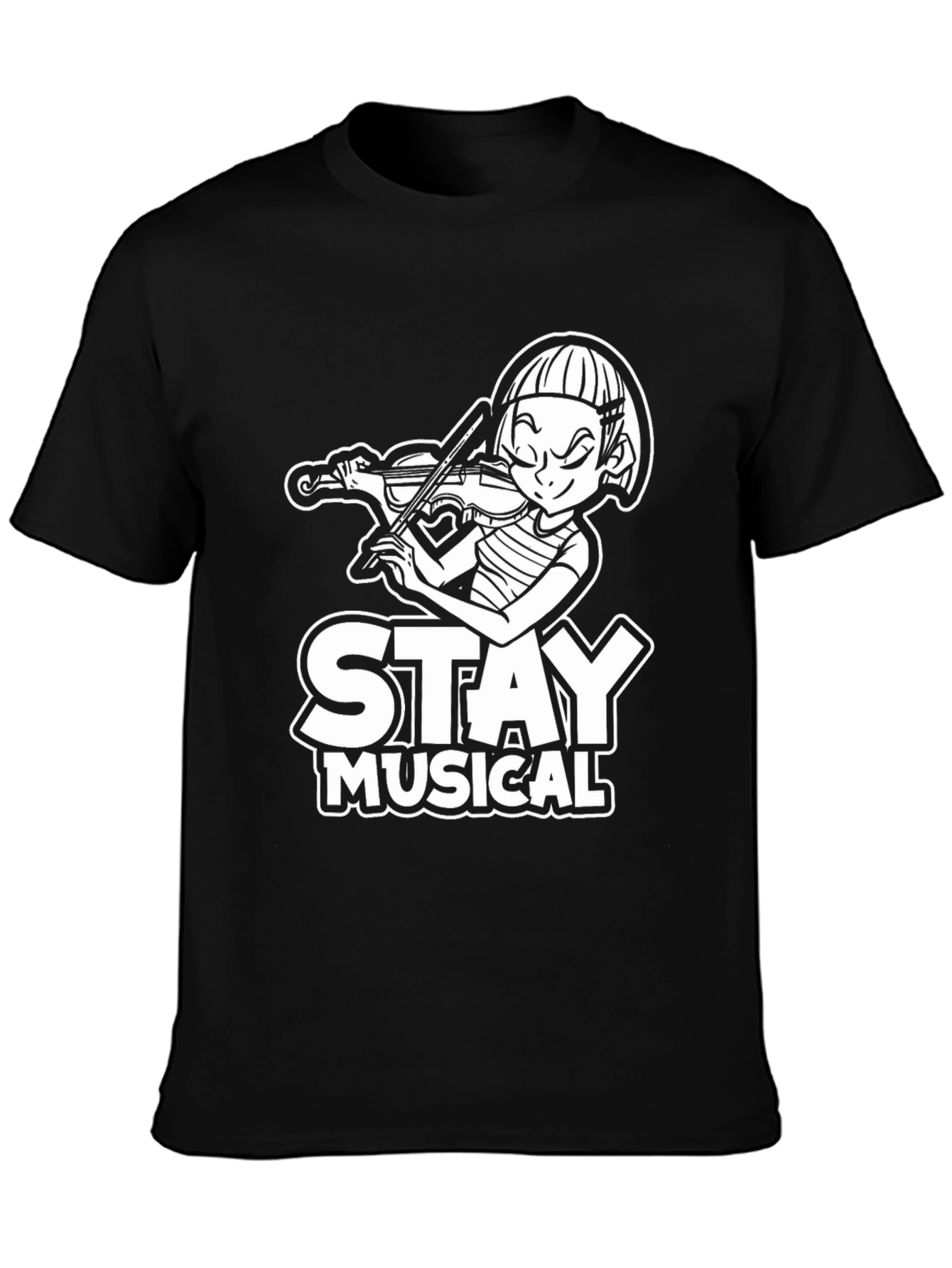 Black Stay Musical Black T-Shirt for Music Lovers view 3