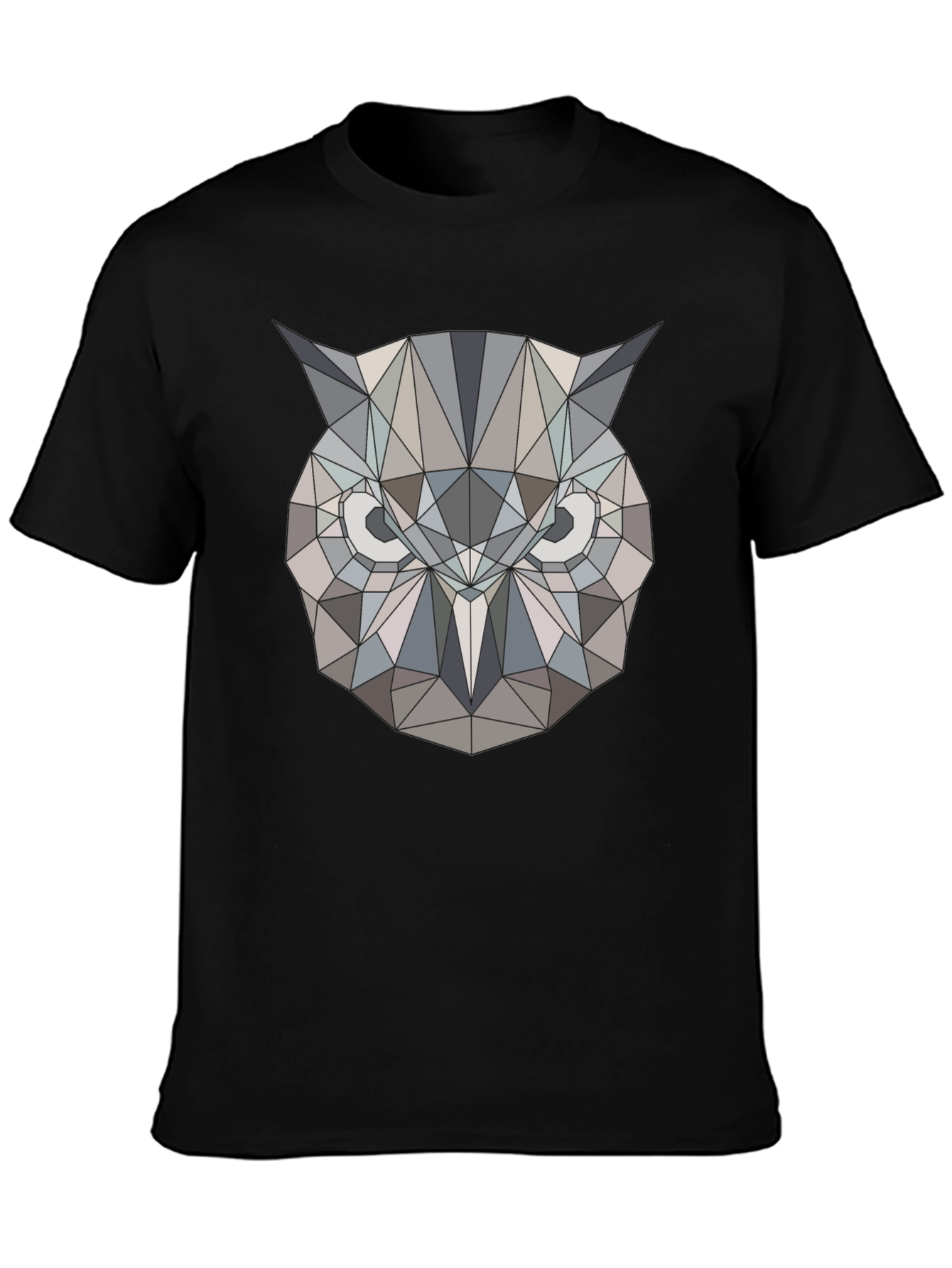 Black Geometric Owl Print Black T-Shirt view 3