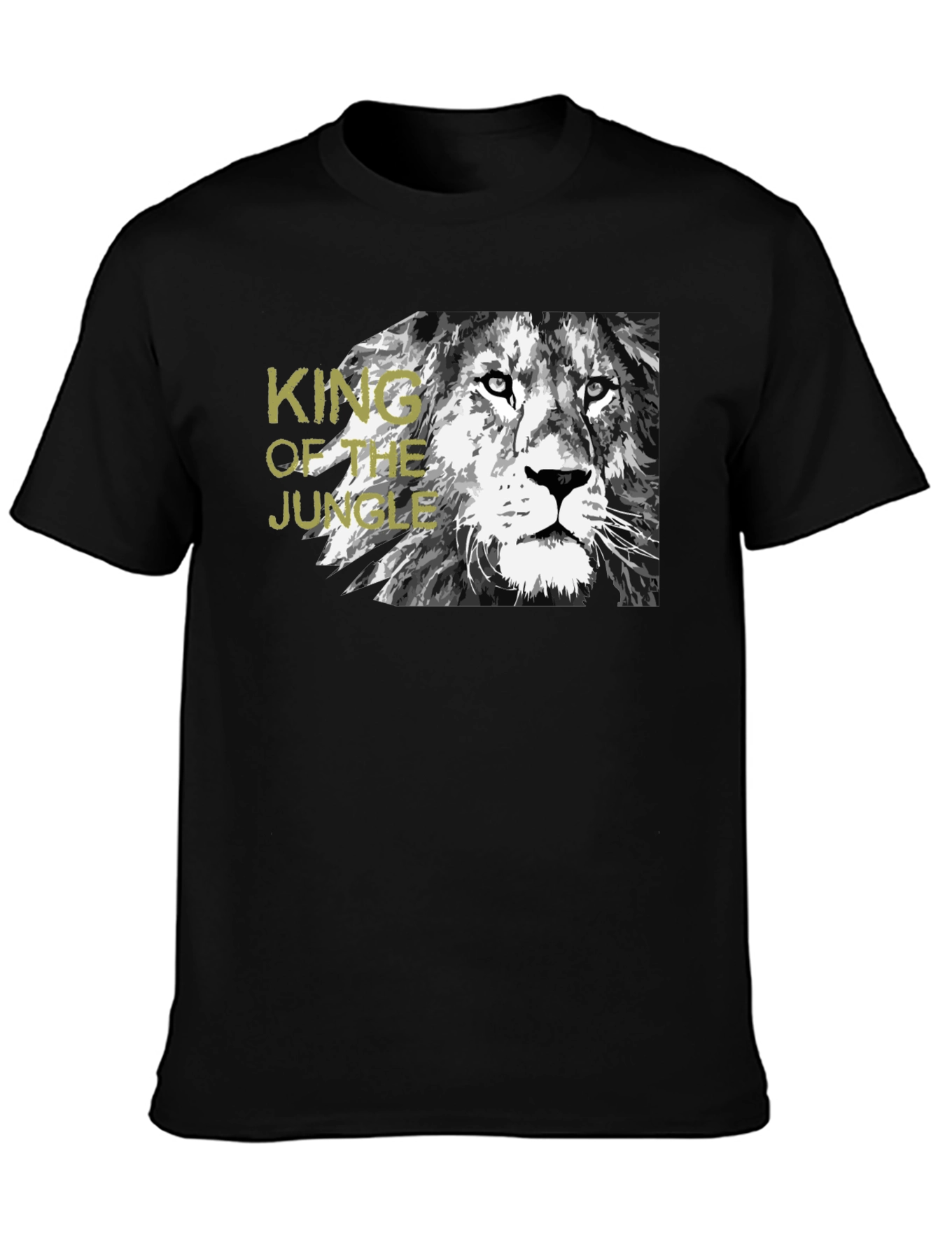 Black King of the Jungle Lion Graphic Black T-Shirt view 3