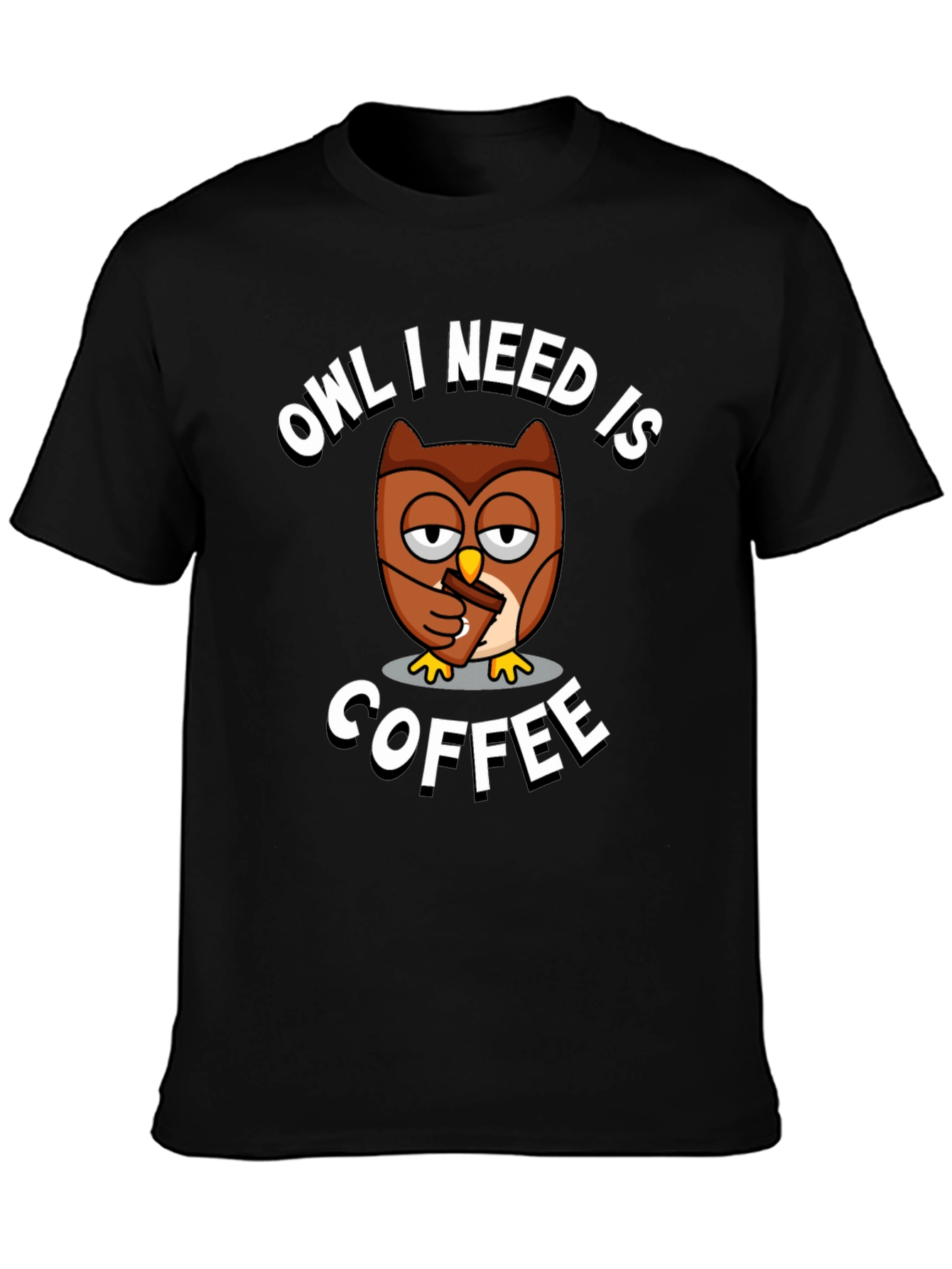 Black Owl I Need Is Coffee Graphic Tee view 3