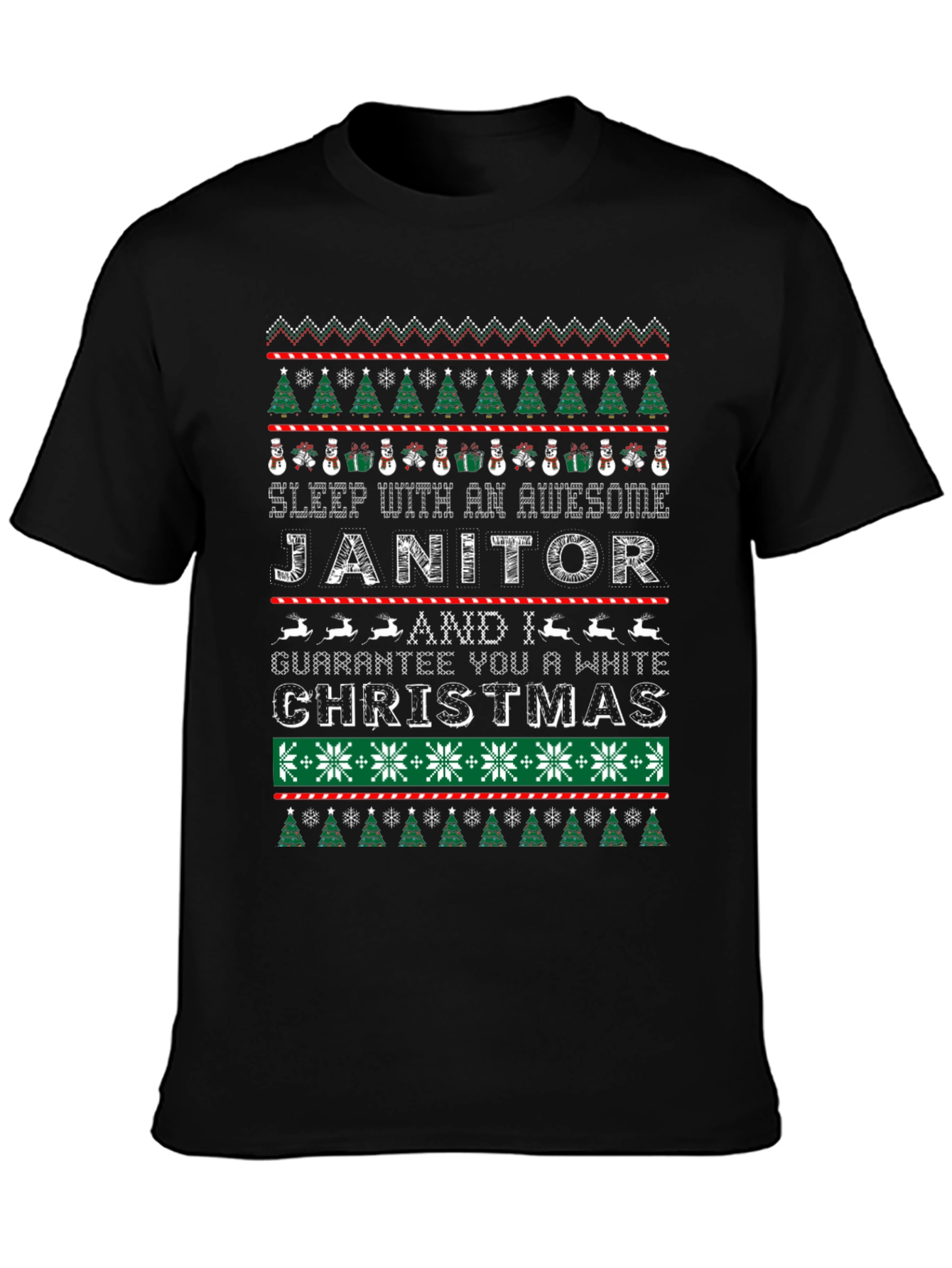 Black Funny Janitor Christmas Ugly Sweater Style T-Shirt view 3