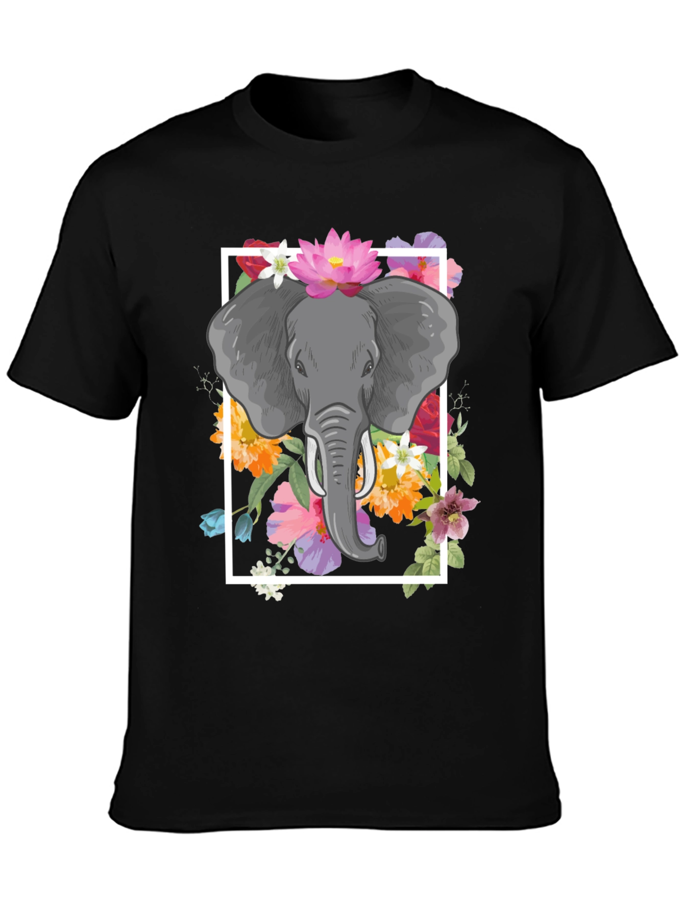 Black Elephant Floral Graphic Tee - Men's Black T-Shirt view 3