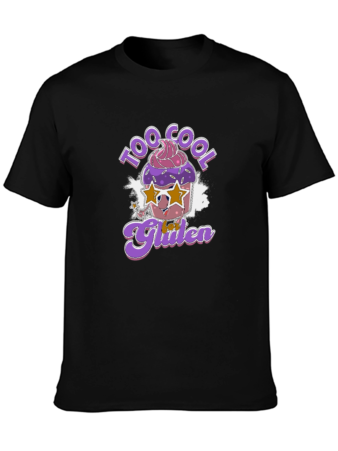 Black Cool Gluten T-Shirt - Fun Cupcake Design view 3